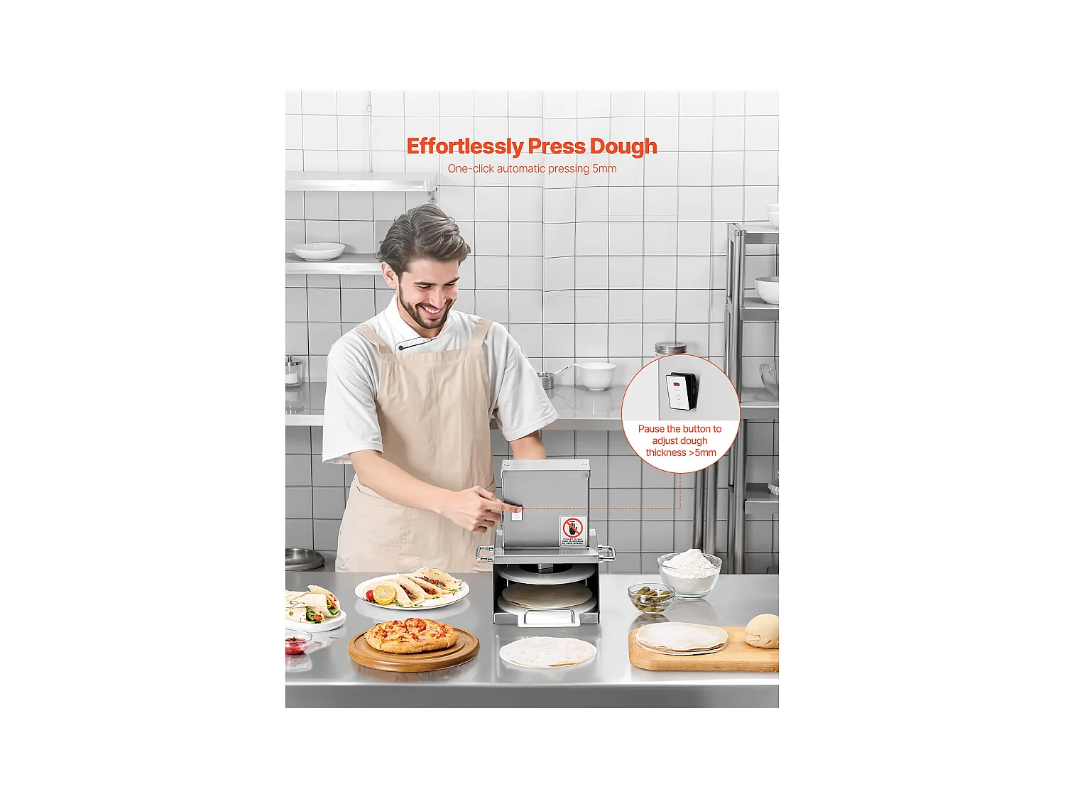 Presse à Pâtes SucceBuy Électrique, Plaque 15 cm, Presse à Pizza en Acier Inoxydable, Formeuse à Pizza Commerciale à Épaisseur Réglable, pour Cafés