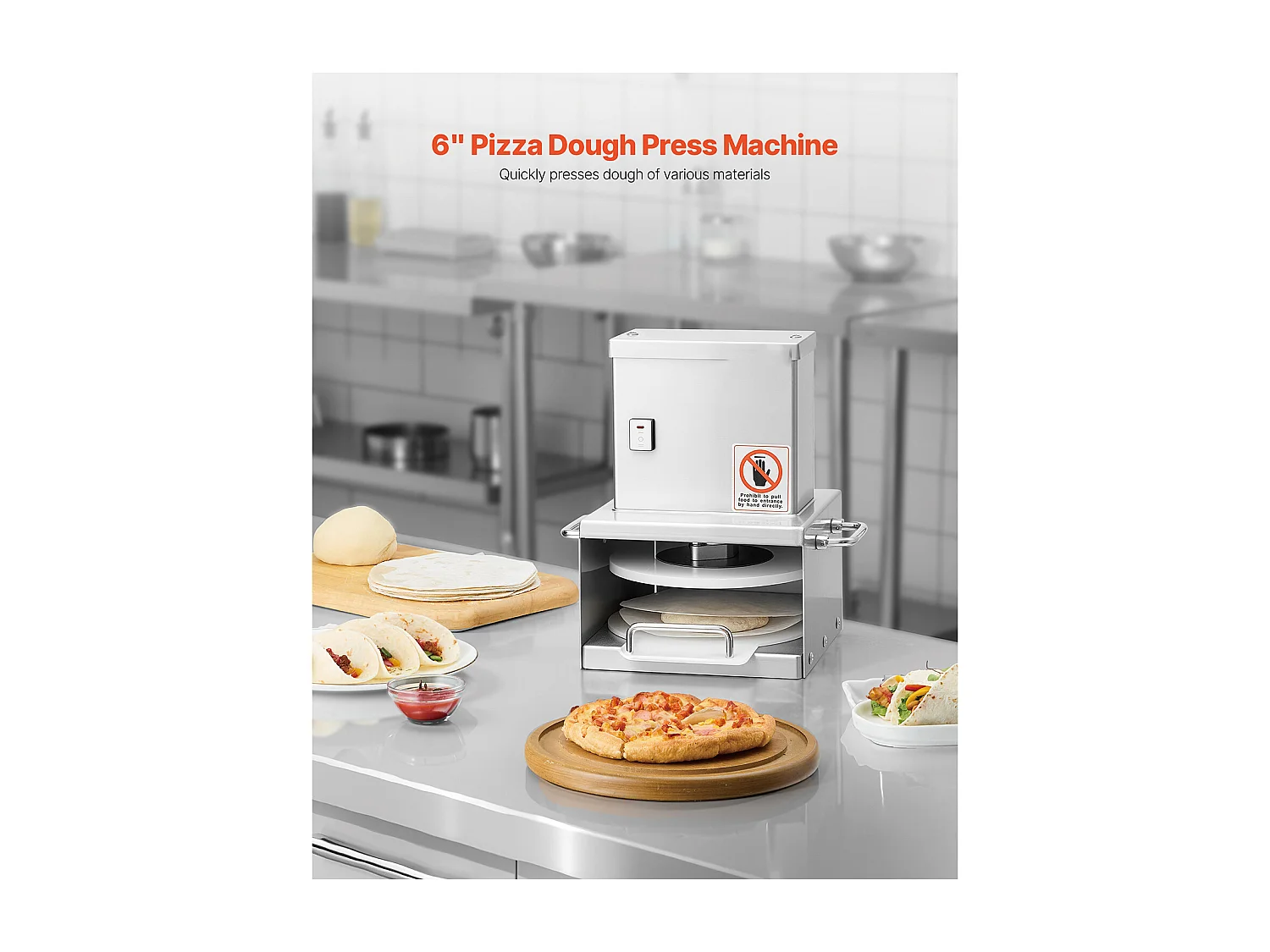 Presse à Pâtes SucceBuy Électrique, Plaque 15 cm, Presse à Pizza en Acier Inoxydable, Formeuse à Pizza Commerciale à Épaisseur Réglable, pour Cafés