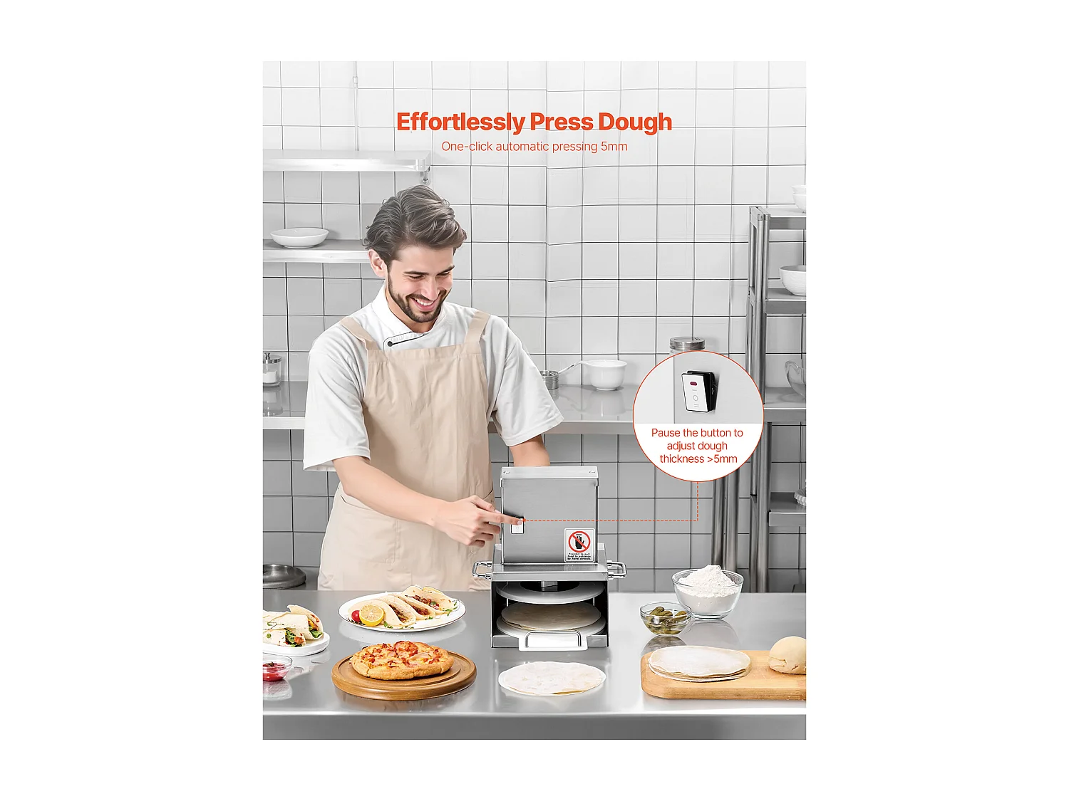 Presse à Pâtes SucceBuy Électrique, Plaque 15 cm, Presse à Pizza en Acier Inoxydable, Formeuse à Pizza Commerciale à Épaisseur Réglable, pour Cafés