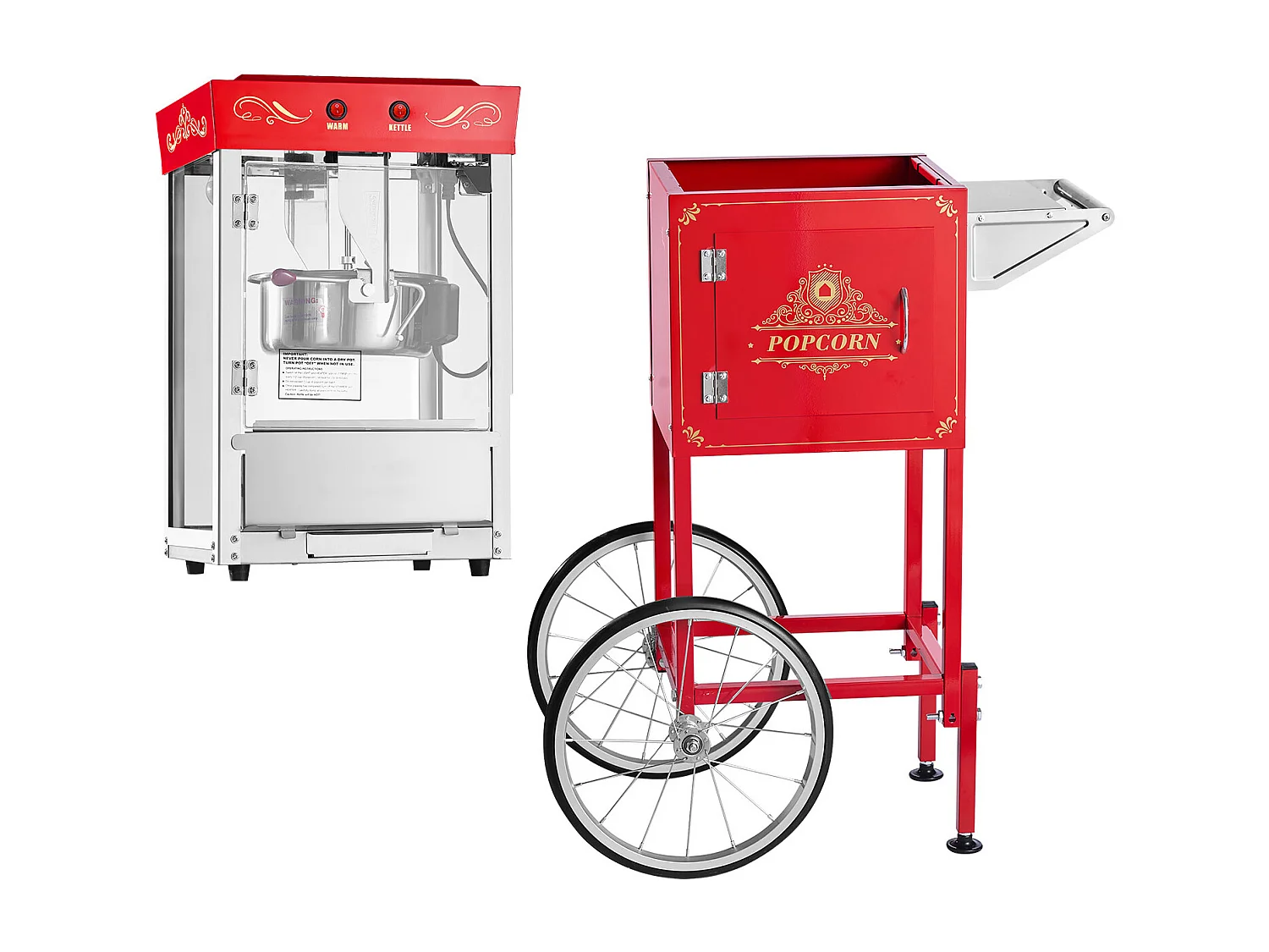 Popcornmachine SucceBuy met Wagen, Popcornmaker 800 W, Grote RVS Kom 0,2 kg, 48 Kopjes per Batch, met 2-Knops Bediening, Glas Wand