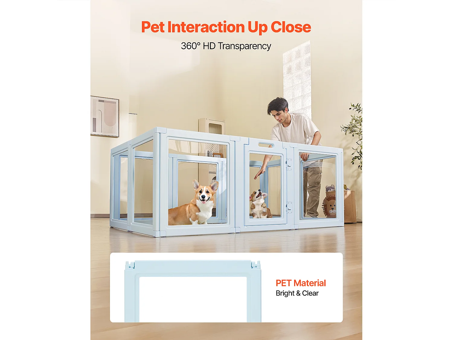 Kraamhok voor Honden SucceBuy, 193 x 124,5 x 76,5 Cm, Kraamhok voor Puppy's, met Transparante Ramen en Slot, Frame in Blauw