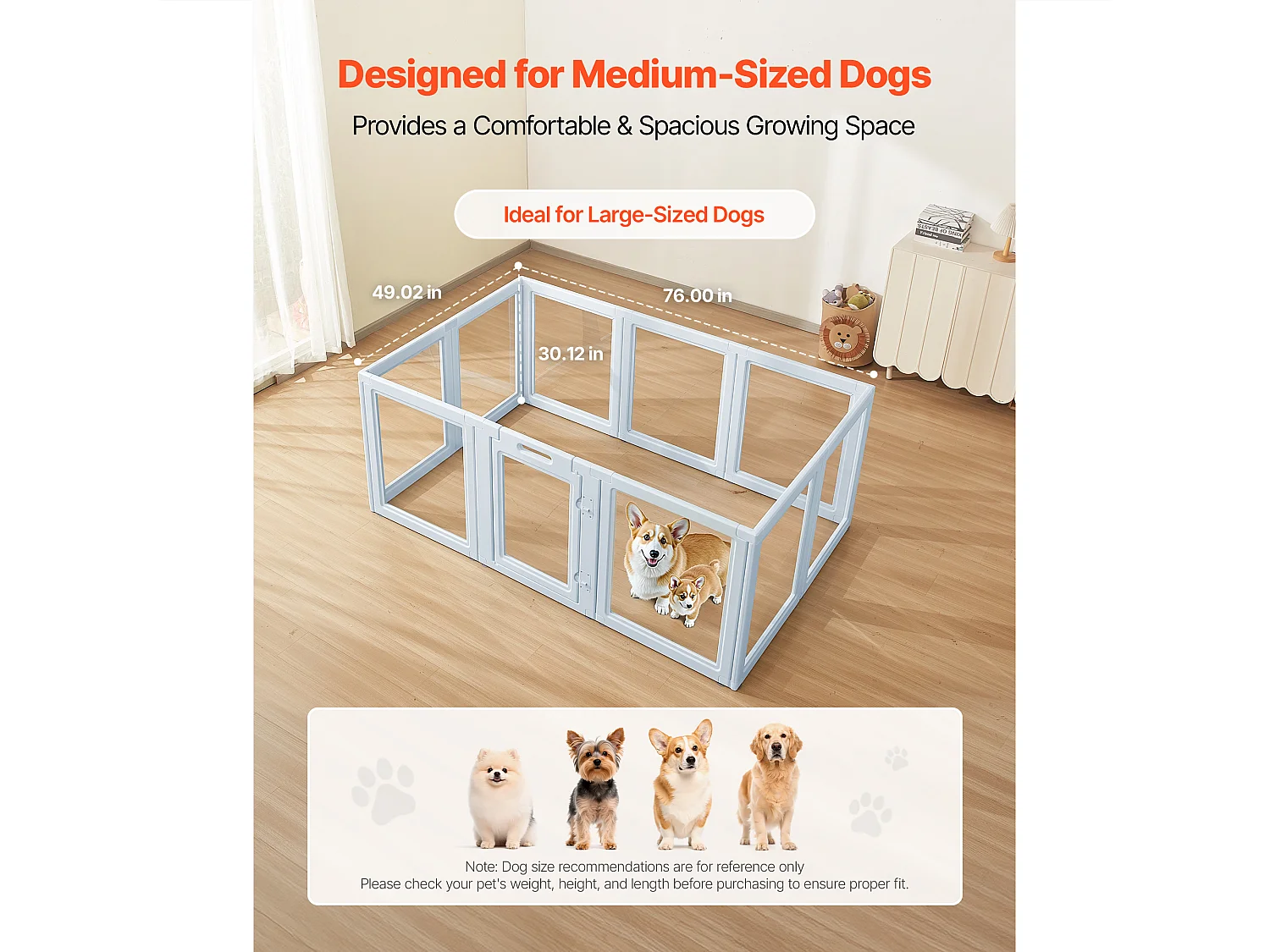 Kraamhok voor Honden SucceBuy, 193 x 124,5 x 76,5 Cm, Kraamhok voor Puppy's, met Transparante Ramen en Slot, Frame in Blauw