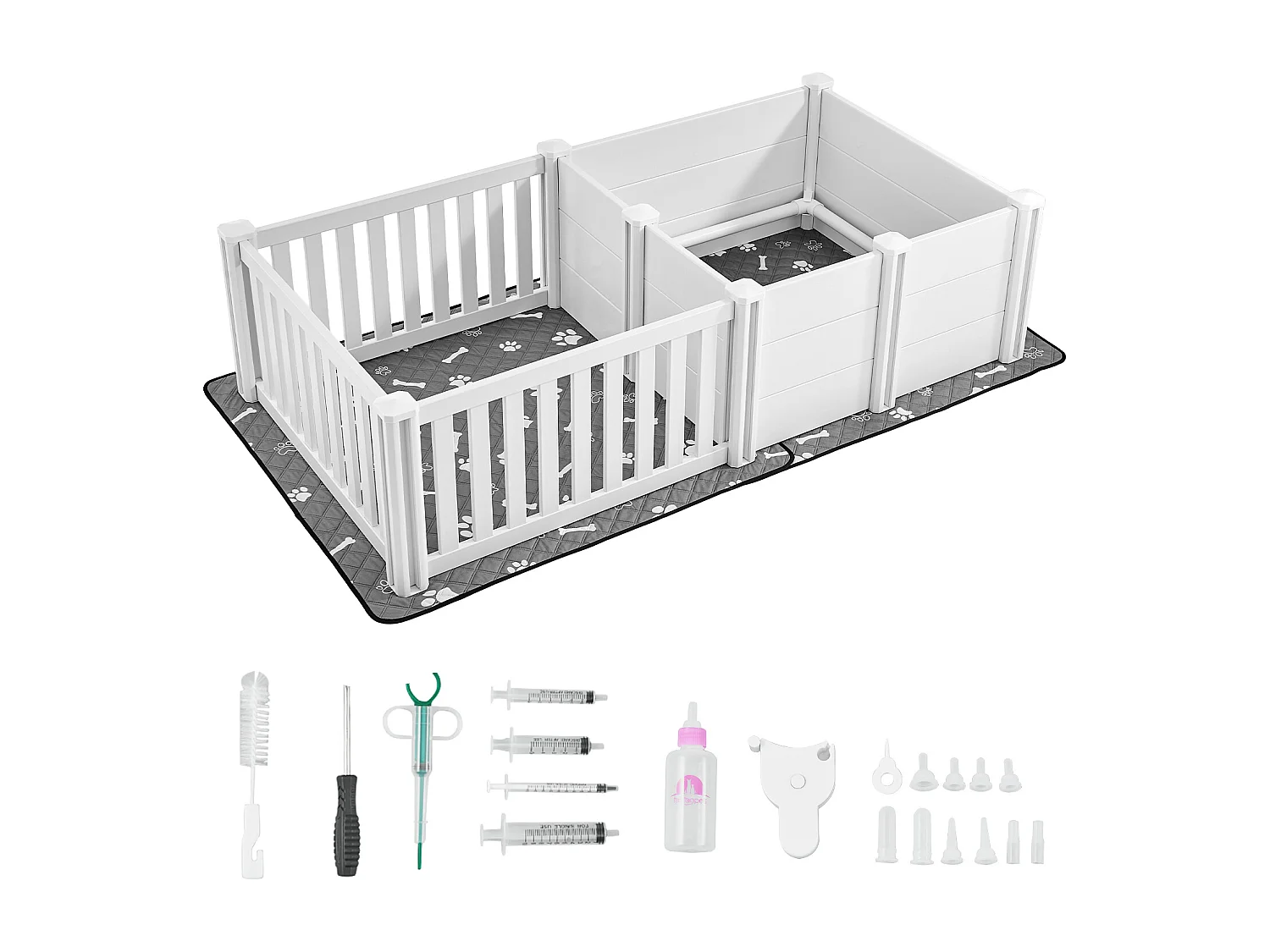 Parque de Parto SucceBuy para Perro, 186,5x97x50 cm, Caja de Parto para Cachorros, con Puerta de Altura Ajustable, Caja de Parto de Plástico PVC