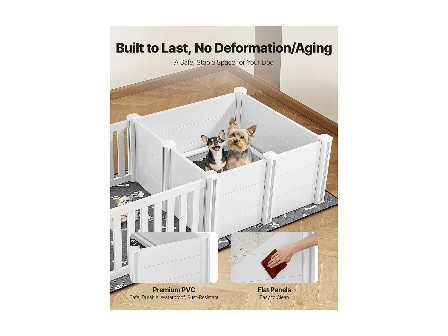 Parque de Parto SucceBuy para Perro, 186,5x97x50 cm, Caja de Parto para Cachorros, con Puerta de Altura Ajustable, Caja de Parto de Plástico PVC