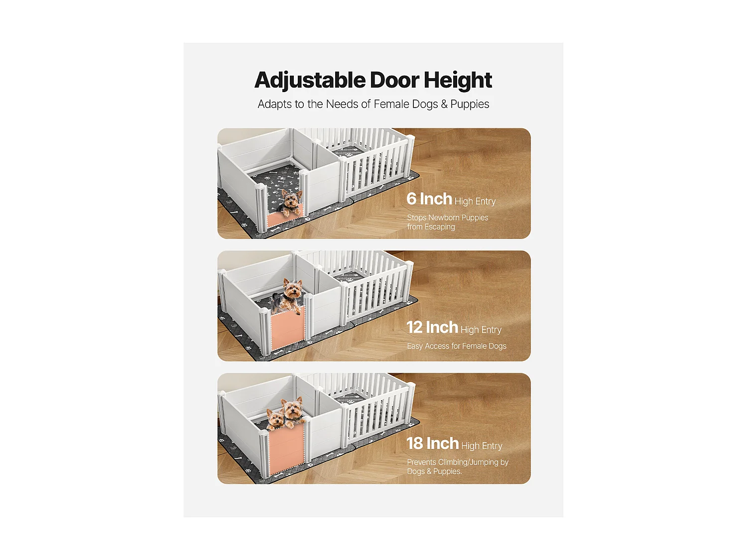 Parque de Parto SucceBuy para Perro, 186,5x97x50 cm, Caja de Parto para Cachorros, con Puerta de Altura Ajustable, Caja de Parto de Plástico PVC