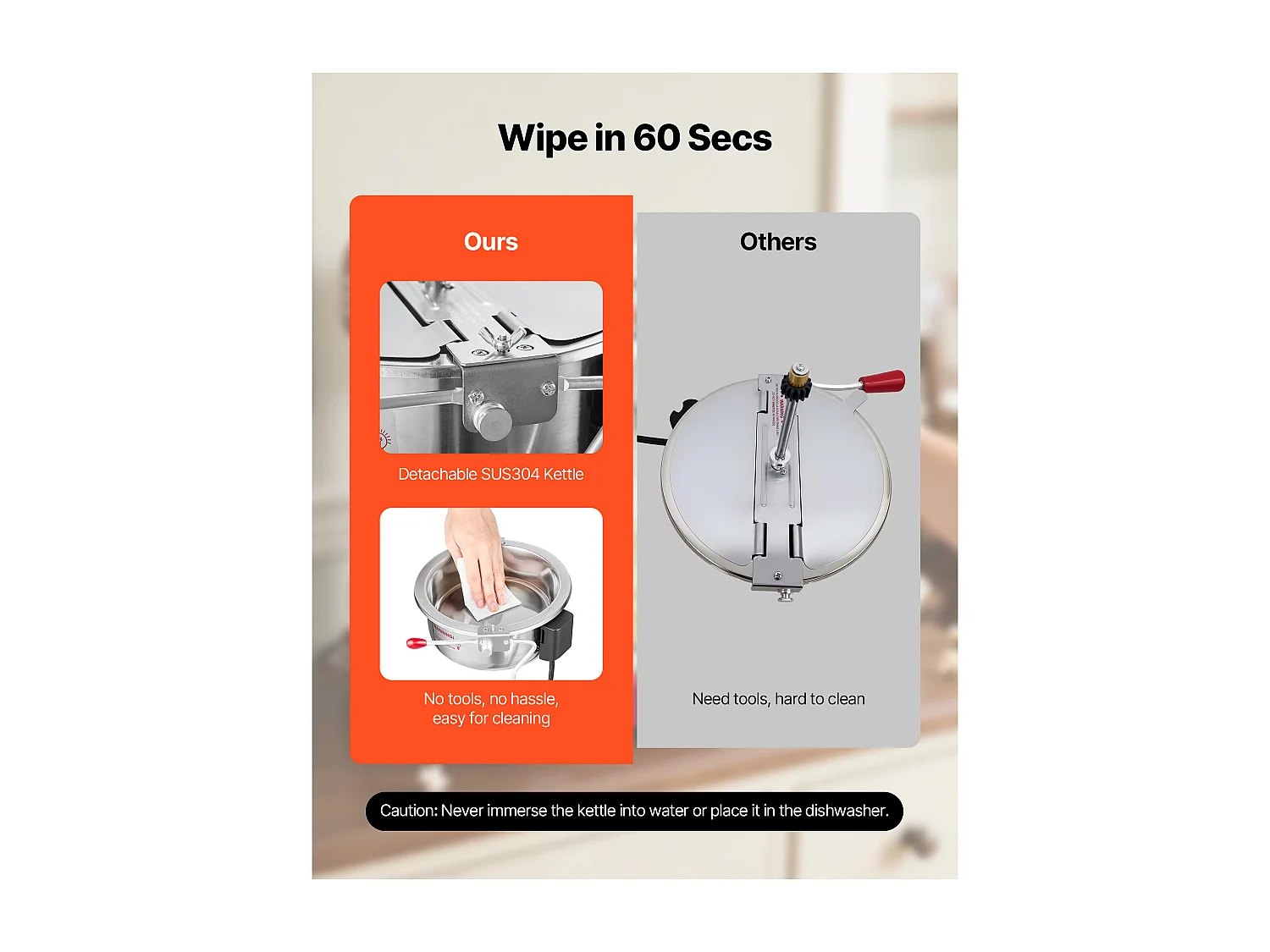 Popcornmachine SucceBuy Countertop, Popcornmaker 800 W, Grote RVS Kom 0,2 kg, 48 Kopjes per Batch, met 2-Knops Bediening, Glas Wand