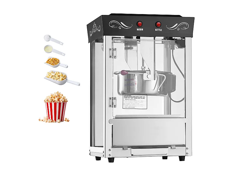 Popcornmachine SucceBuy Countertop, Popcornmaker 800 W, Grote RVS Kom 0,2 kg, 48 Kopjes per Batch, met 2-Knops Bediening, Glas Wand