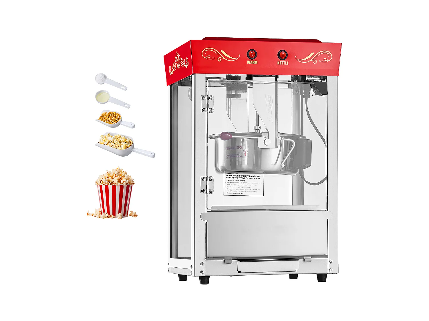 Maszyna do Popcornu SucceBuy Blatowa, Eksplodująca do Kukurydzy 800 W, Duża Miska ze Stali Nierdzewnej 0,2 kg, 48 Filiżanek na Partię,  Ściana Szklana