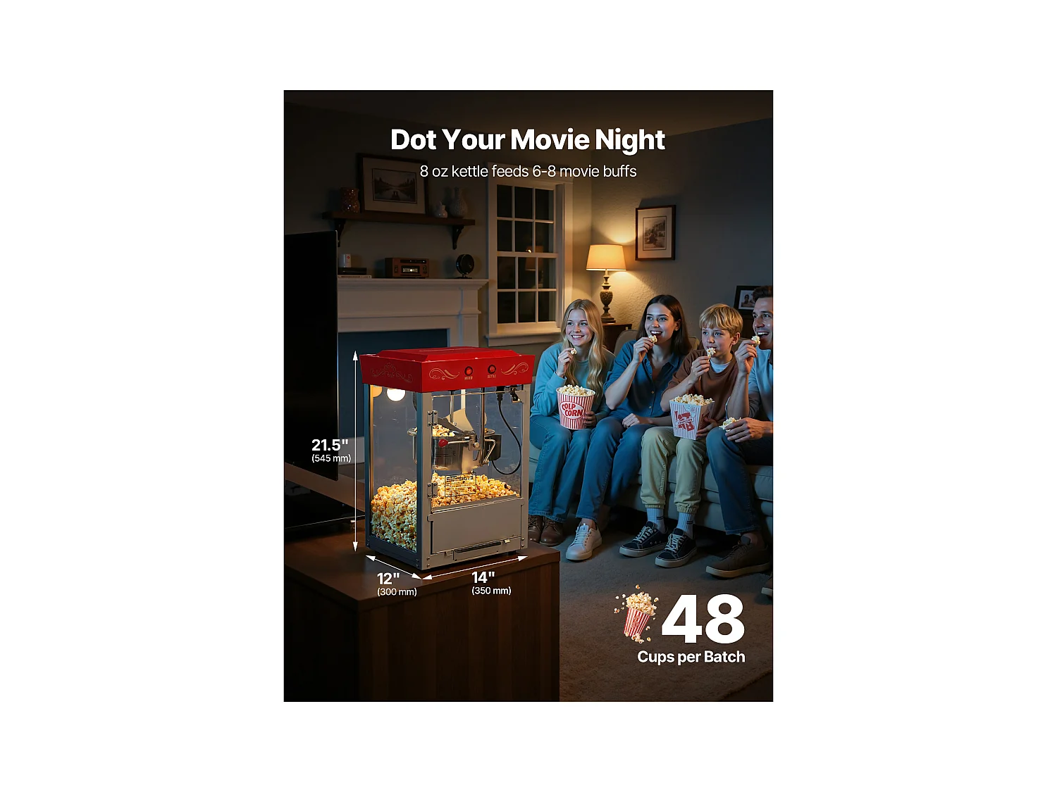 Maszyna do Popcornu SucceBuy Blatowa, Eksplodująca do Kukurydzy 800 W, Duża Miska ze Stali Nierdzewnej 0,2 kg, 48 Filiżanek na Partię,  Ściana Szklana