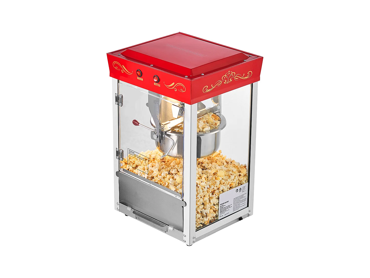 Maszyna do Popcornu SucceBuy Blatowa, Eksplodująca do Kukurydzy 800 W, Duża Miska ze Stali Nierdzewnej 0,2 kg, 48 Filiżanek na Partię,  Ściana Szklana