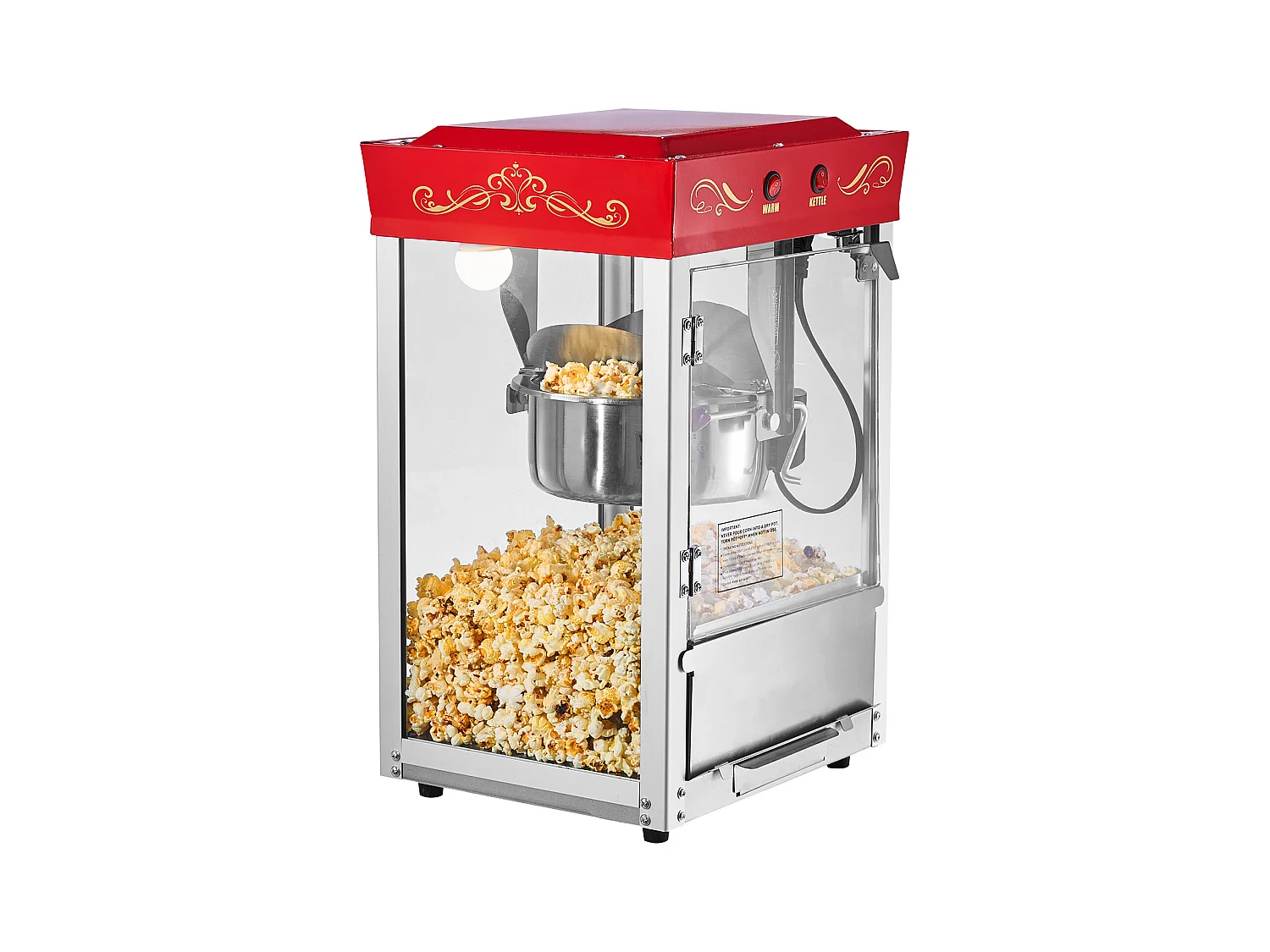 Maszyna do Popcornu SucceBuy Blatowa, Eksplodująca do Kukurydzy 800 W, Duża Miska ze Stali Nierdzewnej 0,2 kg, 48 Filiżanek na Partię,  Ściana Szklana