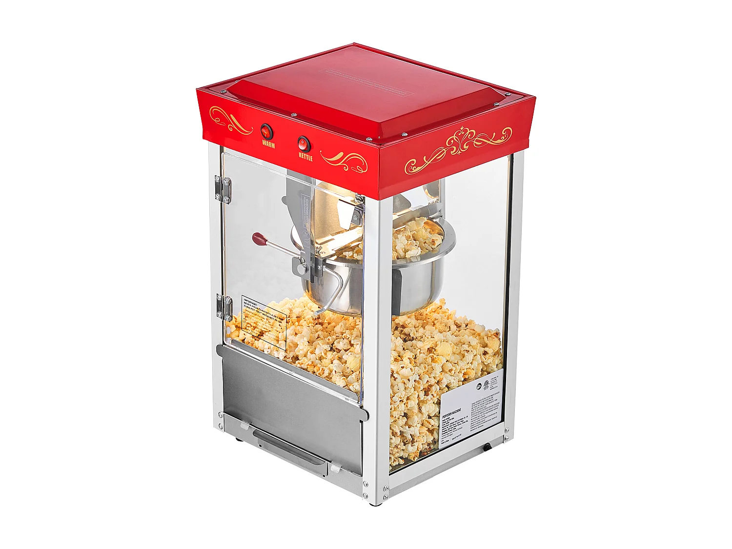 Máquina de Pipoca SucceBuy de Balcão, Estourador de Milho 800 W, Grande Tigela de Aço Inoxidável 0,2 kg, 48 Chávenas por Lote, com Comando de 2 Botões