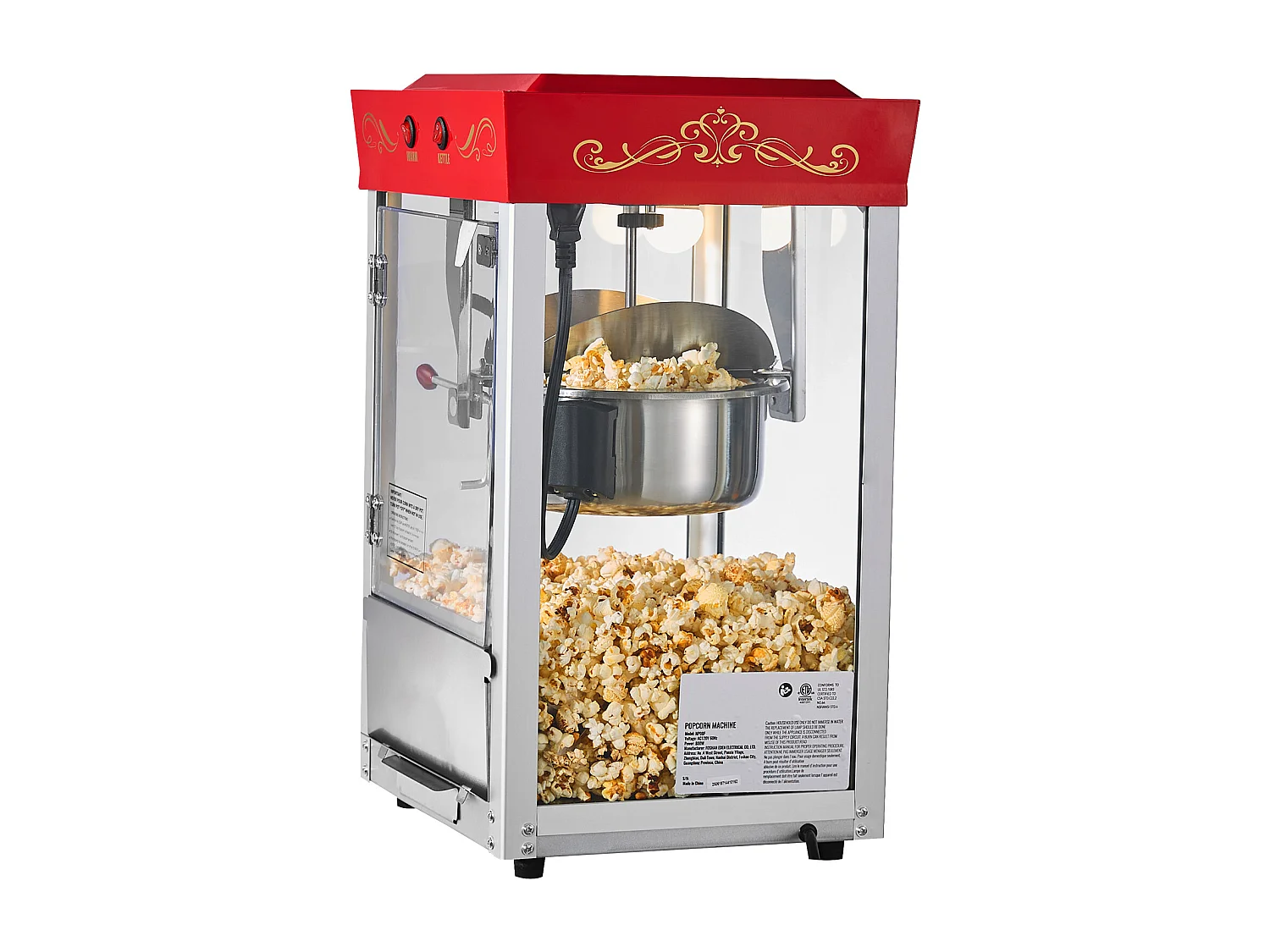 Máquina de Pipoca SucceBuy de Balcão, Estourador de Milho 800 W, Grande Tigela de Aço Inoxidável 0,2 kg, 48 Chávenas por Lote, com Comando de 2 Botões