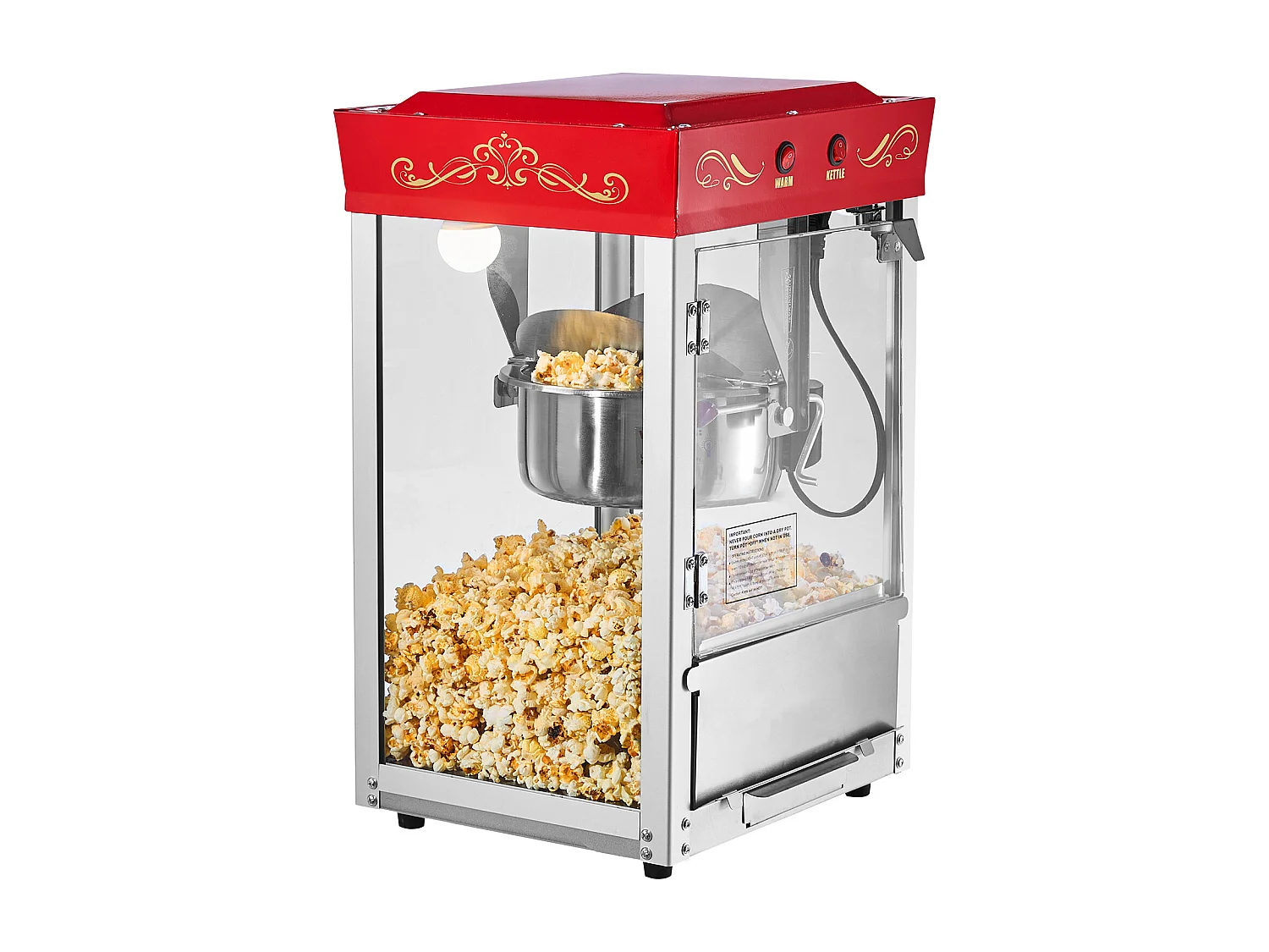 Máquina de Pipoca SucceBuy de Balcão, Estourador de Milho 800 W, Grande Tigela de Aço Inoxidável 0,2 kg, 48 Chávenas por Lote, com Comando de 2 Botões