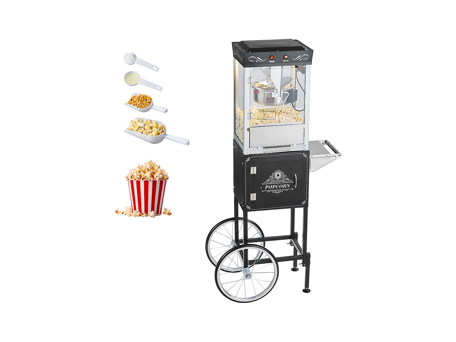 Machine à Pop Corn SucceBuy avec Chariot, Éclateur de Maïs 800 W, Grand Bol en Inox 0,2 kg, 48 Tasses par Lot, avec Commande à 2 Boutons, Paroi en Verre