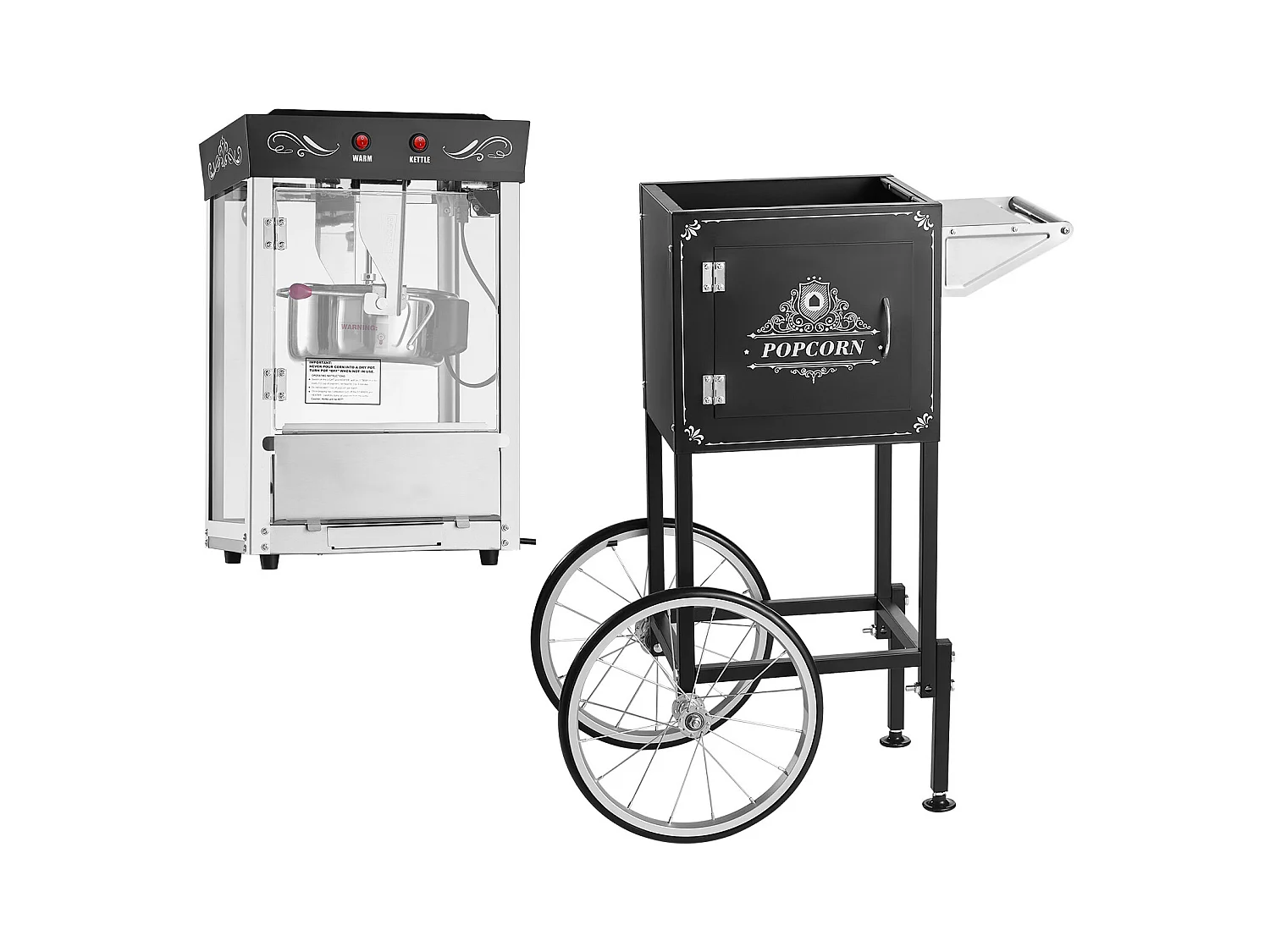 Machine à Pop Corn SucceBuy avec Chariot, Éclateur de Maïs 800 W, Grand Bol en Inox 0,2 kg, 48 Tasses par Lot, avec Commande à 2 Boutons, Paroi en Verre