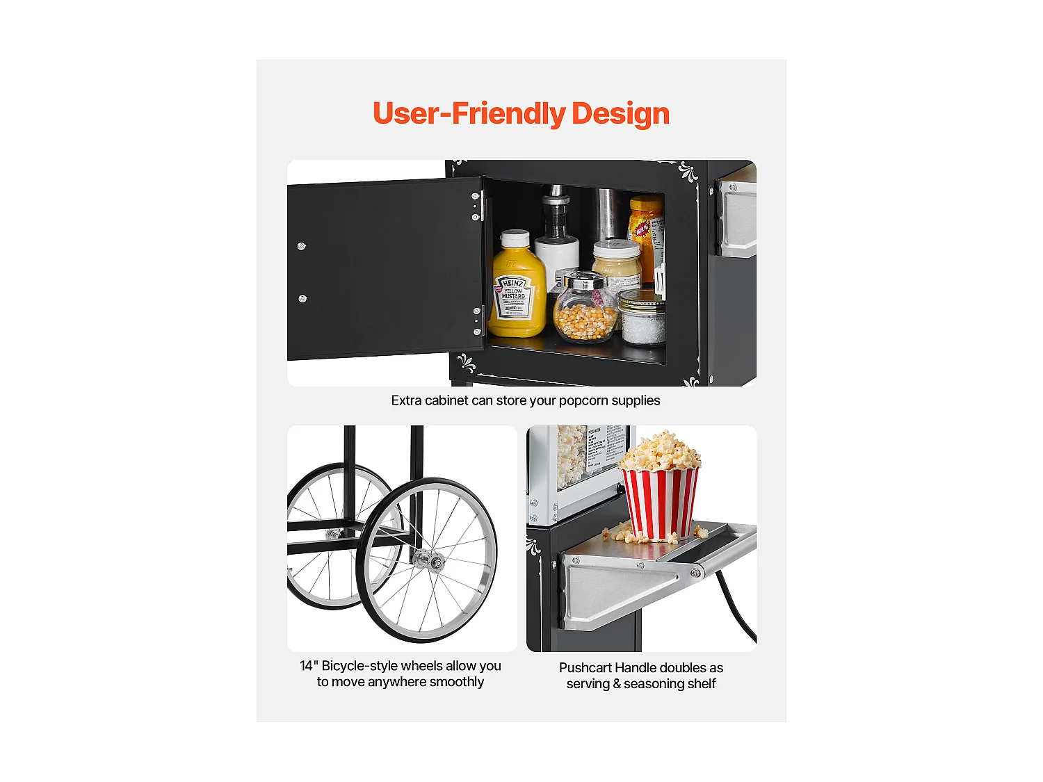 Máquina de Palomitas SucceBuy con Carrito, Palomera 800 W, Gran Cuenco de Acero Inoxidable 0,2 kg, 48 Tazas por Lote, con Control de 2 Botones, Pared de Vidrio