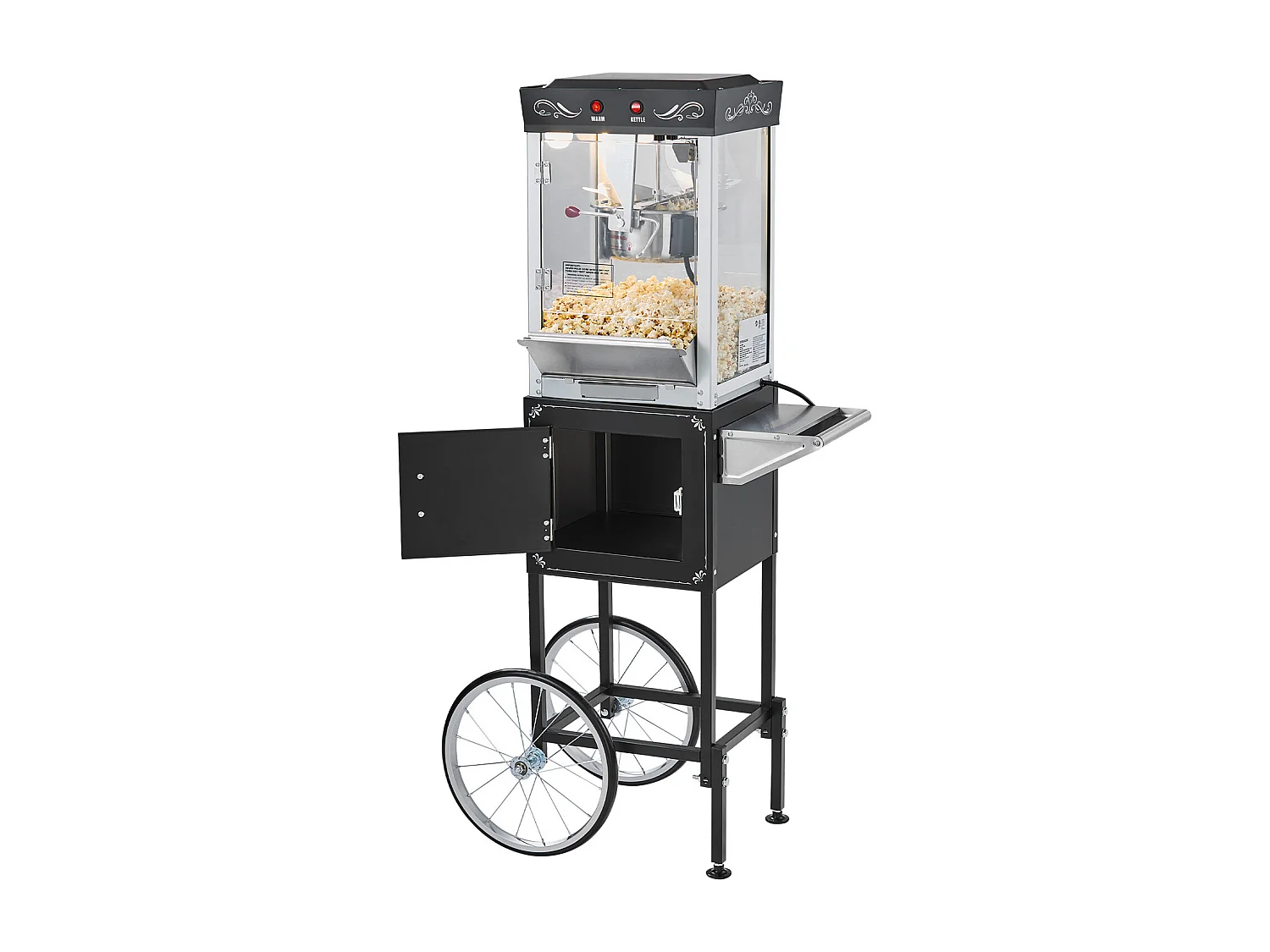Máquina de Palomitas SucceBuy con Carrito, Palomera 800 W, Gran Cuenco de Acero Inoxidable 0,2 kg, 48 Tazas por Lote, con Control de 2 Botones, Pared de Vidrio