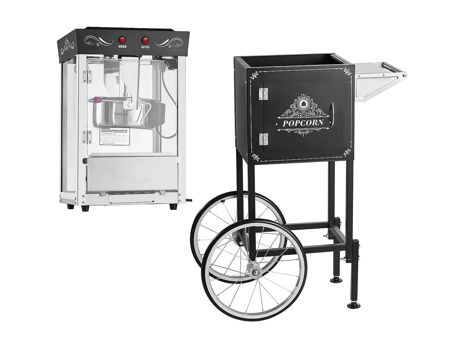 Máquina de Palomitas SucceBuy con Carrito, Palomera 800 W, Gran Cuenco de Acero Inoxidable 0,2 kg, 48 Tazas por Lote, con Control de 2 Botones, Pared de Vidrio