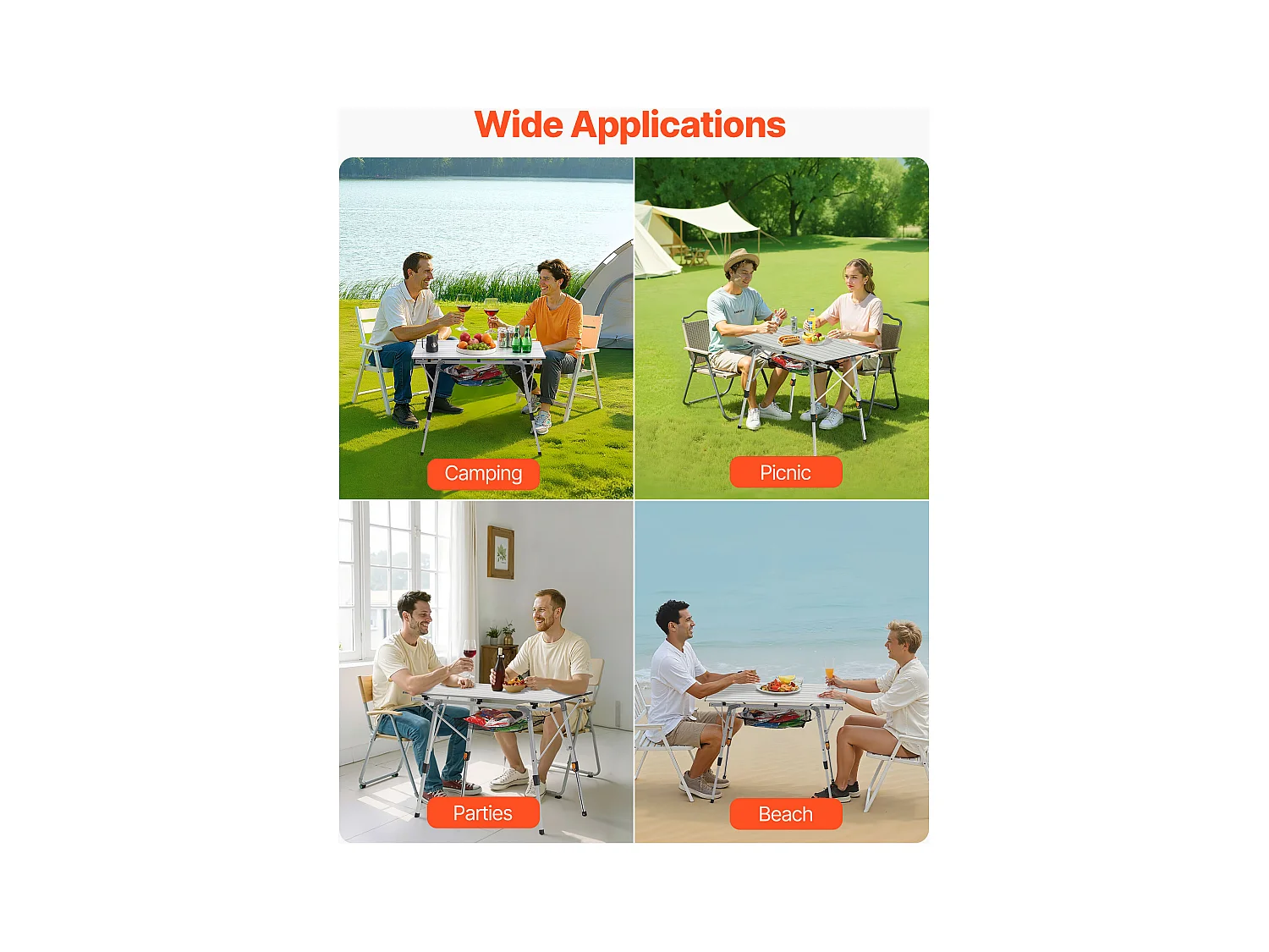 Table de Camping SucceBuy Pliante Enroulable 90x52 cm, Table d'Appoint Portable en Aluminium, avec Hauteur Réglable, Couche en Maille et Sac de Transport