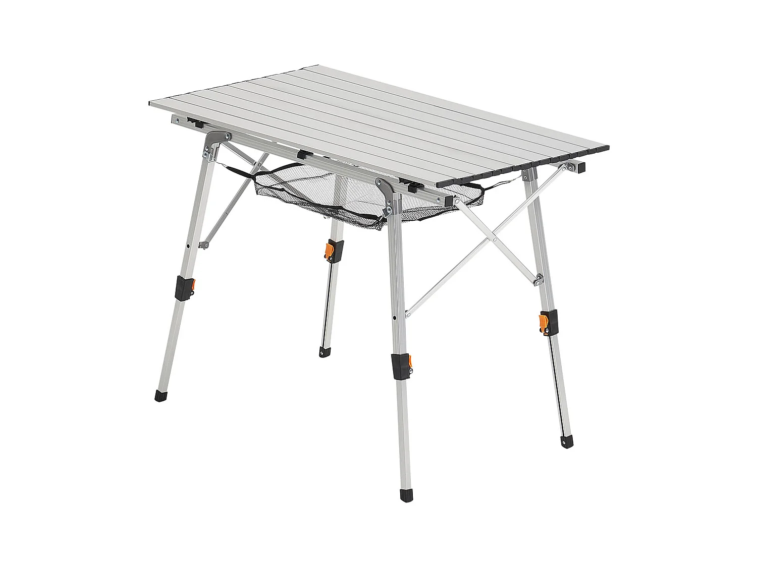 Table de Camping SucceBuy Pliante Enroulable 90x52 cm, Table d'Appoint Portable en Aluminium, avec Hauteur Réglable, Couche en Maille et Sac de Transport