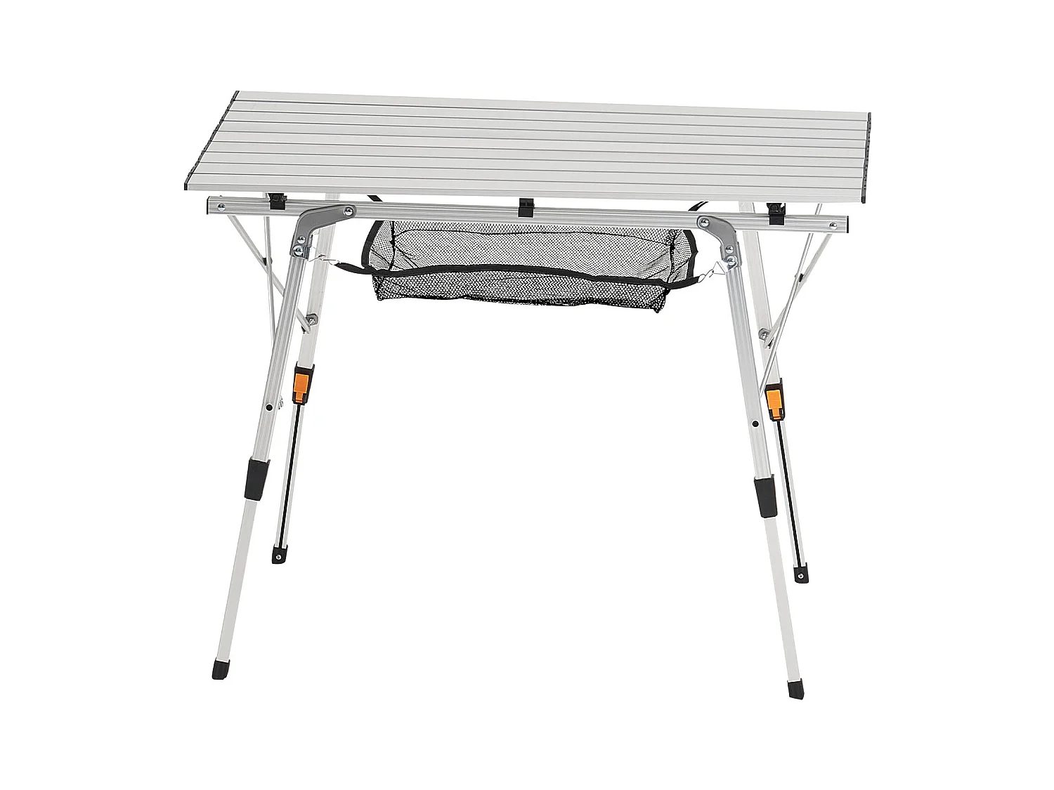 Table de Camping SucceBuy Pliante Enroulable 90x52 cm, Table d'Appoint Portable en Aluminium, avec Hauteur Réglable, Couche en Maille et Sac de Transport