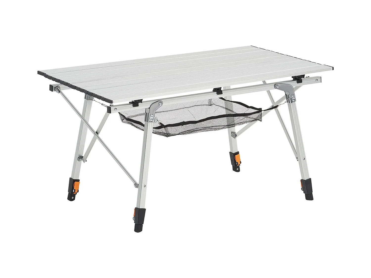 Table de Camping SucceBuy Pliante Enroulable 90x52 cm, Table d'Appoint Portable en Aluminium, avec Hauteur Réglable, Couche en Maille et Sac de Transport