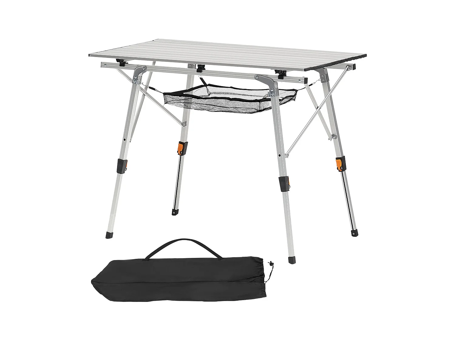 Campingtafel SucceBuy Opvouwbaar Oprolbaar 90x52 cm, Draagbaar Bijzettafeltje van Aluminium, met Instelbare Hoogte, Mesh Laag en Draagtas