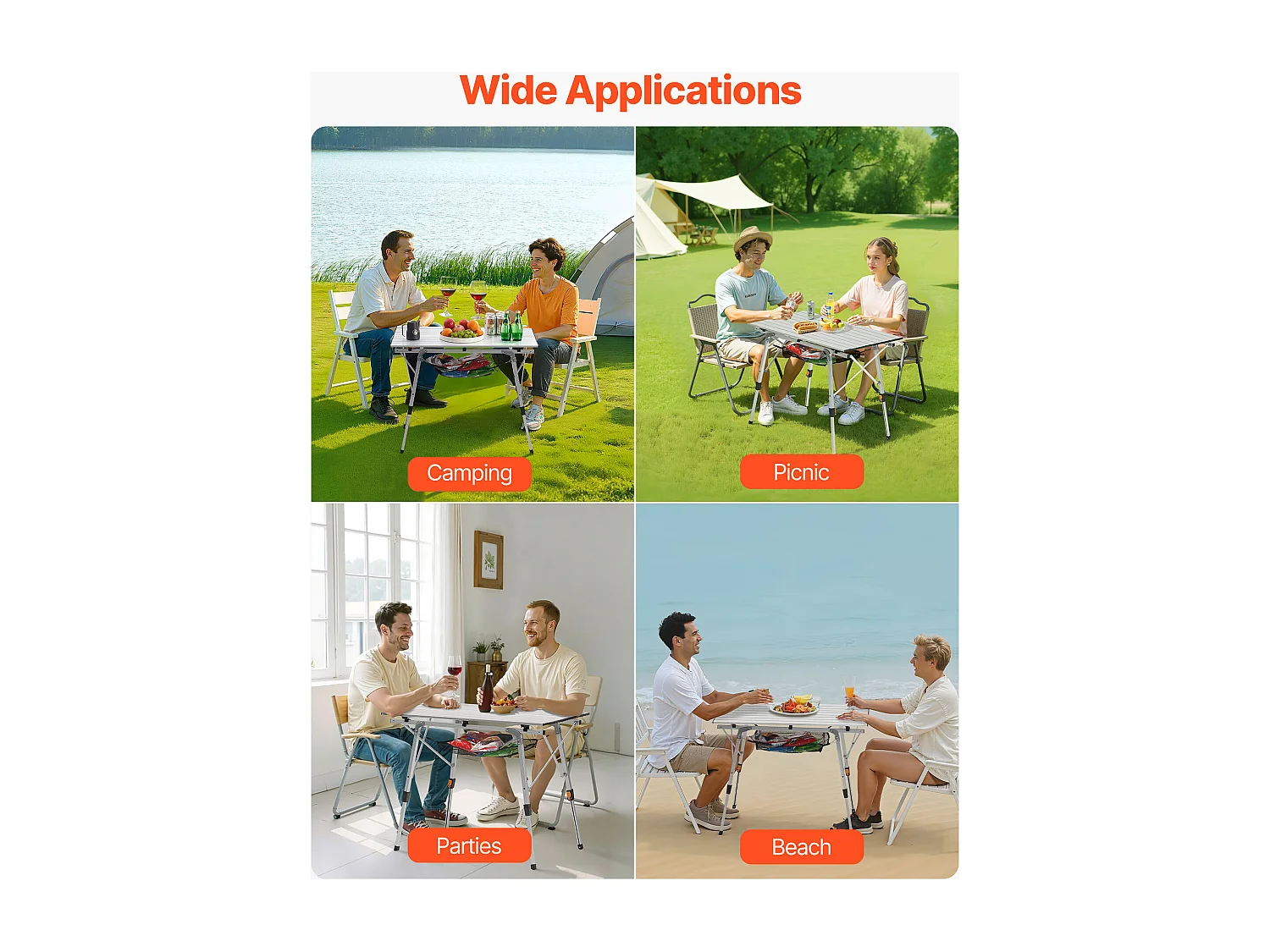 Stół Kempingowy SucceBuy Składany Zwijany 90x52 cm, Przenośny Stolik Boczny z Aluminium, z Regulowaną Wysokością, Warstwą Siatki i Torbą Transportową