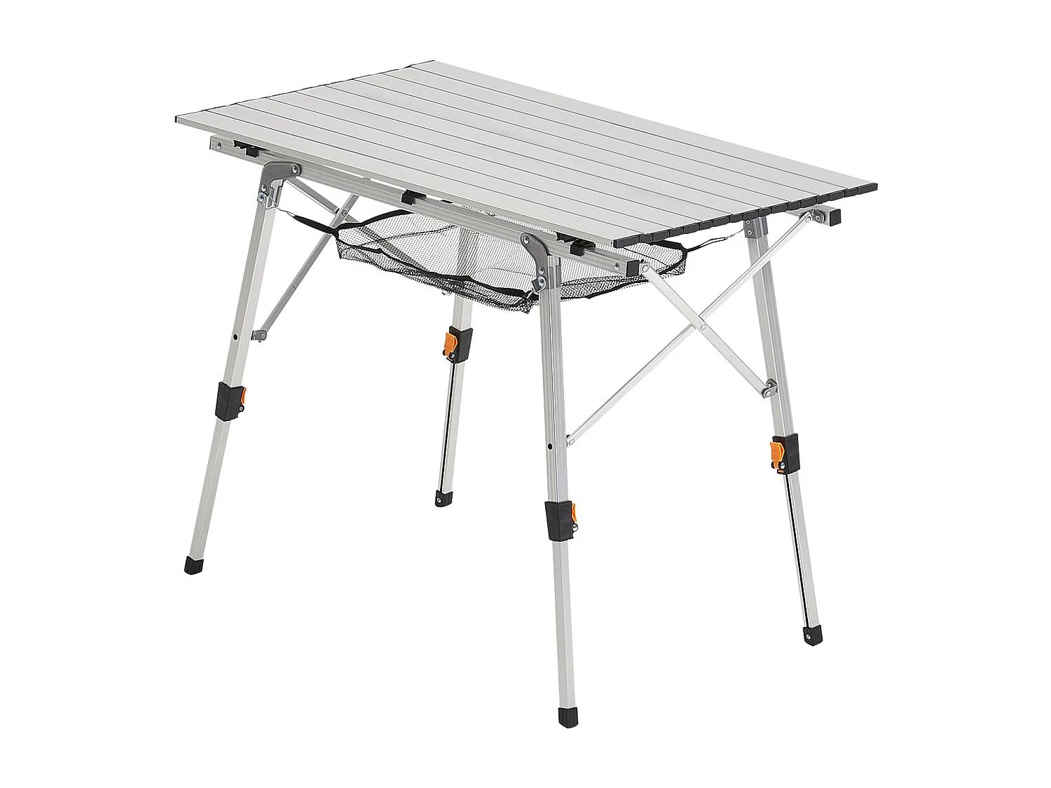 Stół Kempingowy SucceBuy Składany Zwijany 90x52 cm, Przenośny Stolik Boczny z Aluminium, z Regulowaną Wysokością, Warstwą Siatki i Torbą Transportową