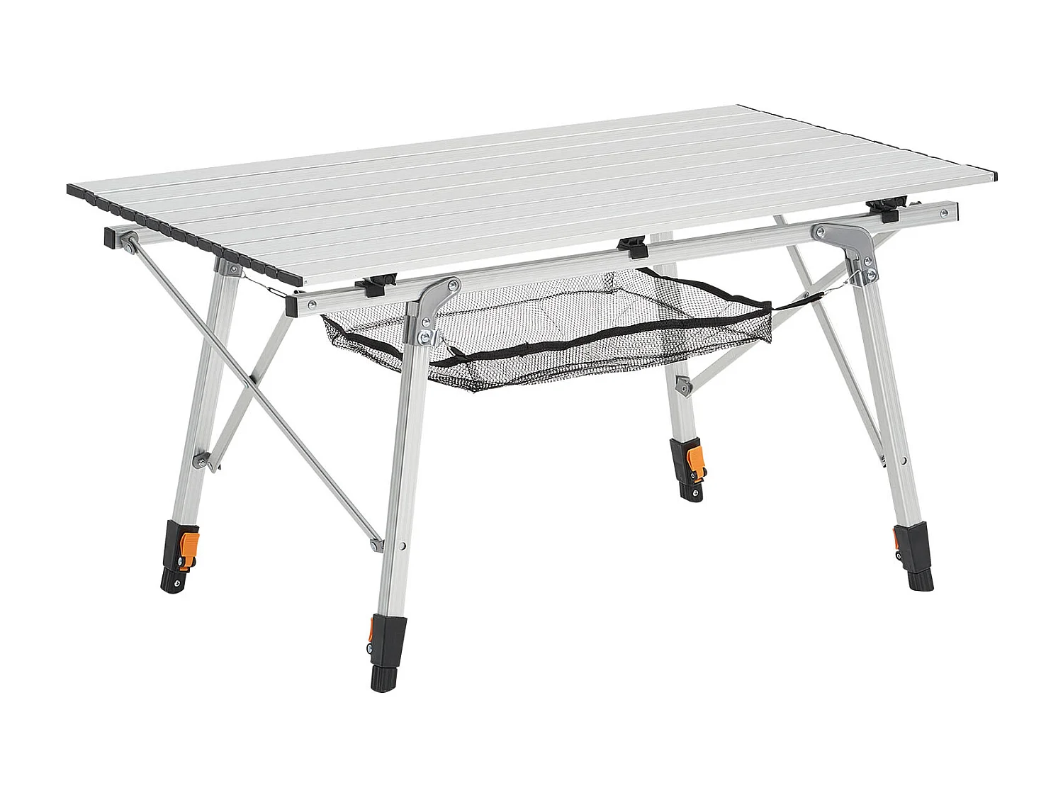 Stół Kempingowy SucceBuy Składany Zwijany 90x52 cm, Przenośny Stolik Boczny z Aluminium, z Regulowaną Wysokością, Warstwą Siatki i Torbą Transportową