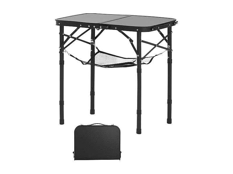 Table de Camping SucceBuy Pliante 60x40 cm, Table d'Appoint Portable Légère et Compacte, en Aluminium MDF, Hauteur Réglable, pour Pique-nique, Noir