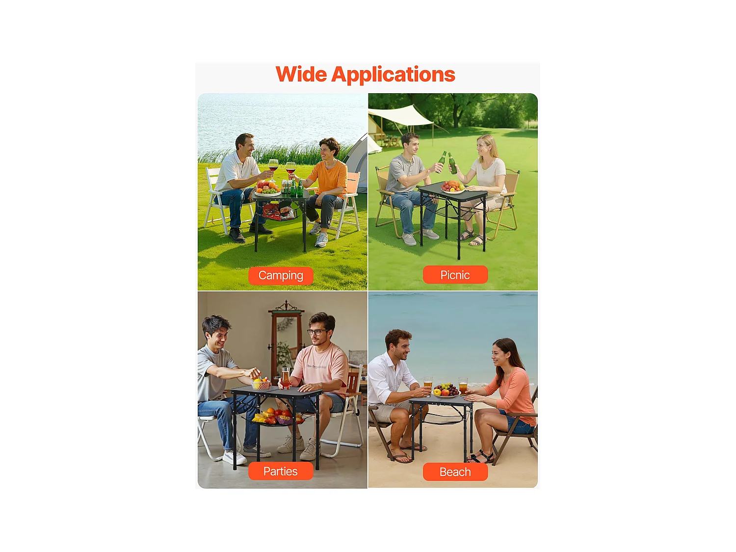 Table de Camping SucceBuy Pliante 60x40 cm, Table d'Appoint Portable Légère et Compacte, en Aluminium MDF, Hauteur Réglable, pour Pique-nique, Noir