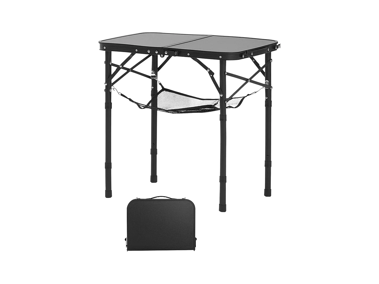 Campingtafel SucceBuy Opvouwbaar 60x40 cm, Licht en Compact Draagbaar Bijzettafeltje, van Aluminium MDF, Hoogte Verstelbaar, voor Picknick, Zwart