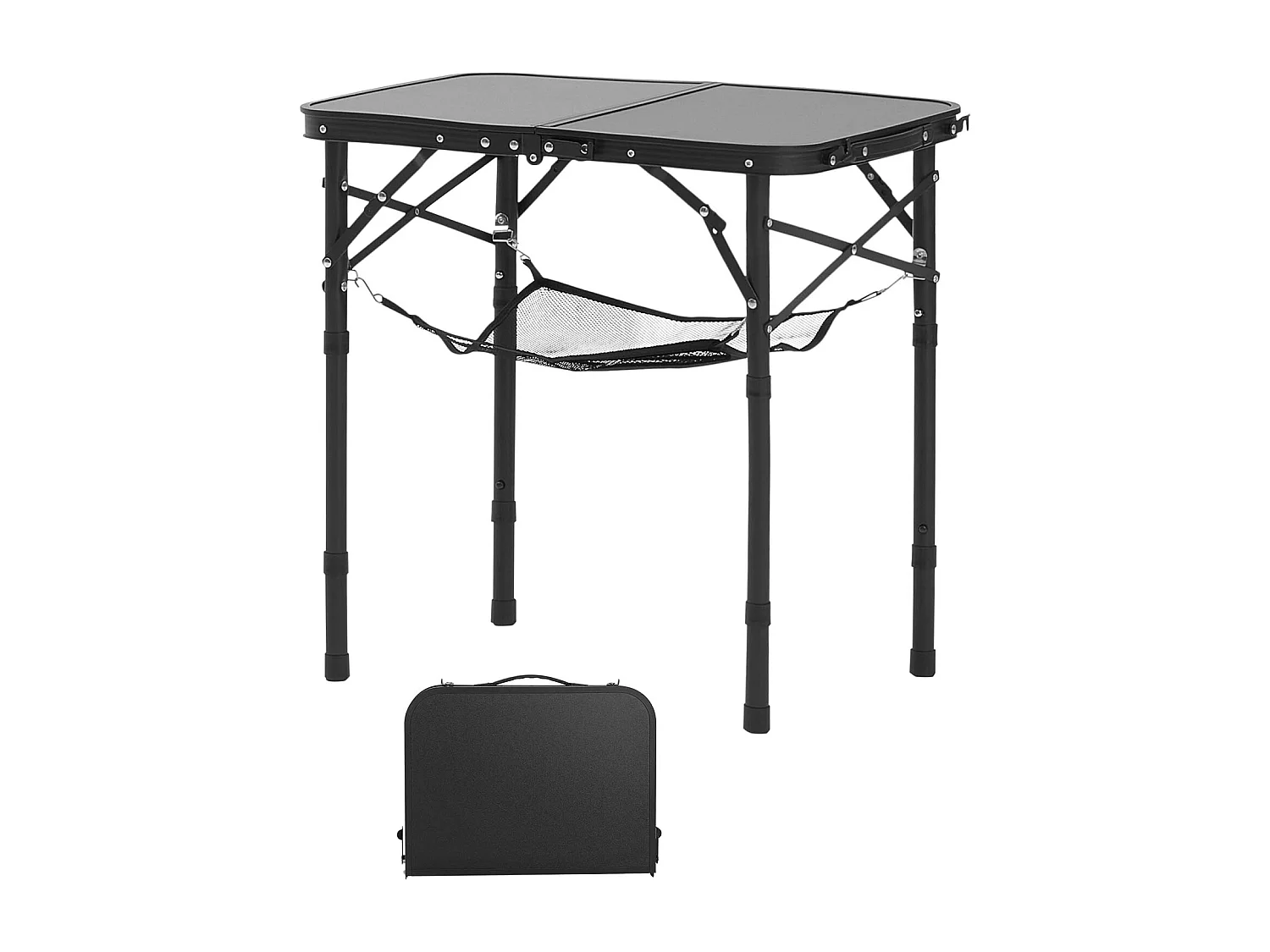 Table de Camping SucceBuy Pliante 60x40 cm, Table d'Appoint Portable Légère et Compacte, en Aluminium MDF, Hauteur Réglable, pour Pique-nique, Noir