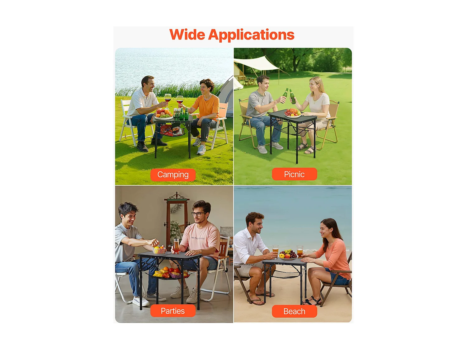 Table de Camping SucceBuy Pliante 60x40 cm, Table d'Appoint Portable Légère et Compacte, en Aluminium MDF, Hauteur Réglable, pour Pique-nique, Noir