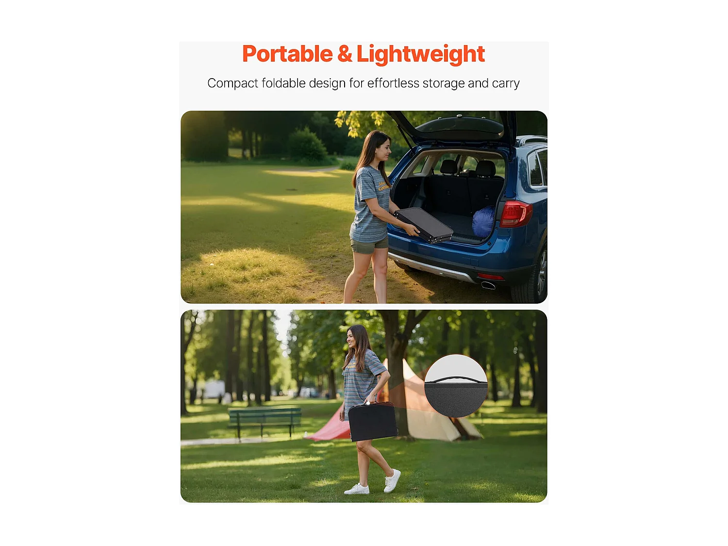 Table de Camping SucceBuy Pliante 60x40 cm, Table d'Appoint Portable Légère et Compacte, en Aluminium MDF, Hauteur Réglable, pour Pique-nique, Noir