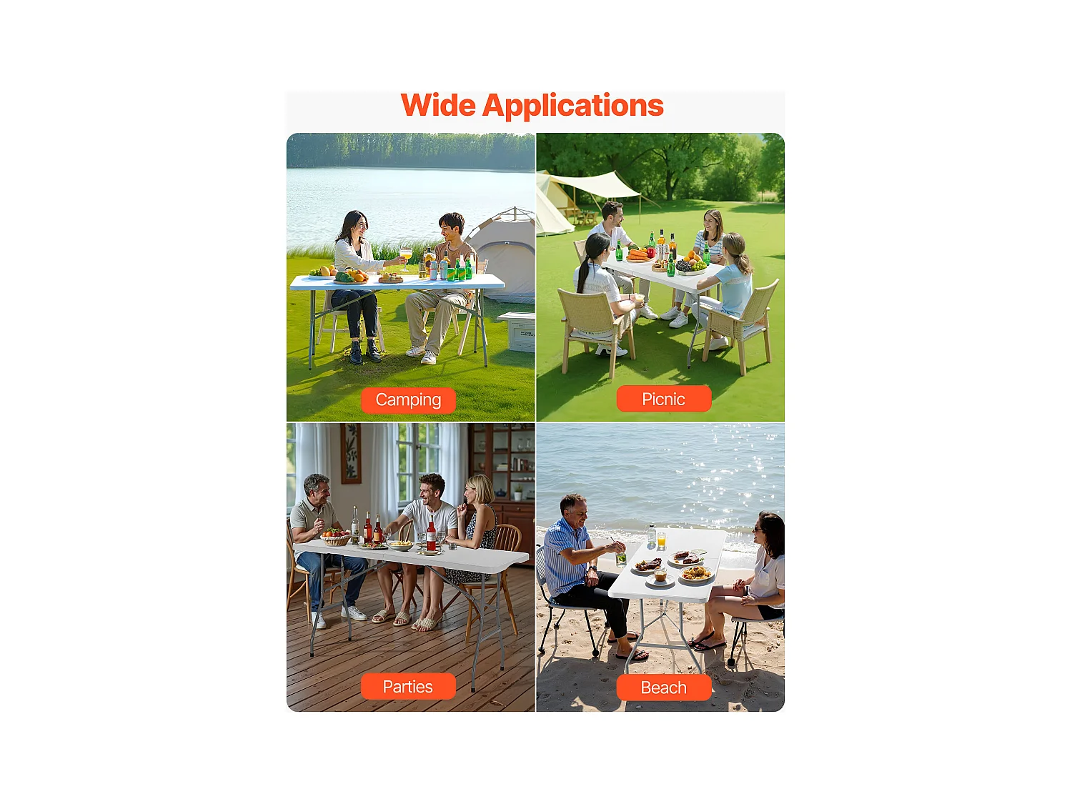 Table Pliante SucceBuy Rectangulaire en Plastique, Table Utilitaire Portable de 180 cm, Solide et Stable, avec Poignée Intégrée, pour Pique-nique, Camping