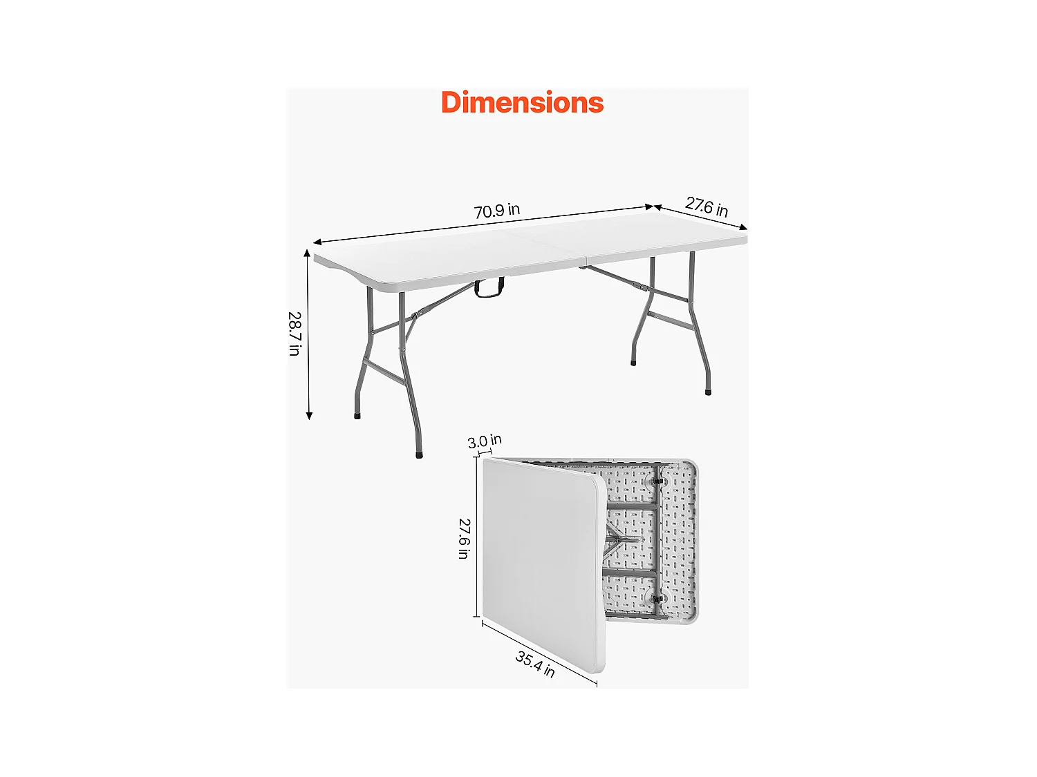 Table Pliante SucceBuy Rectangulaire en Plastique, Table Utilitaire Portable de 180 cm, Solide et Stable, avec Poignée Intégrée, pour Pique-nique, Camping