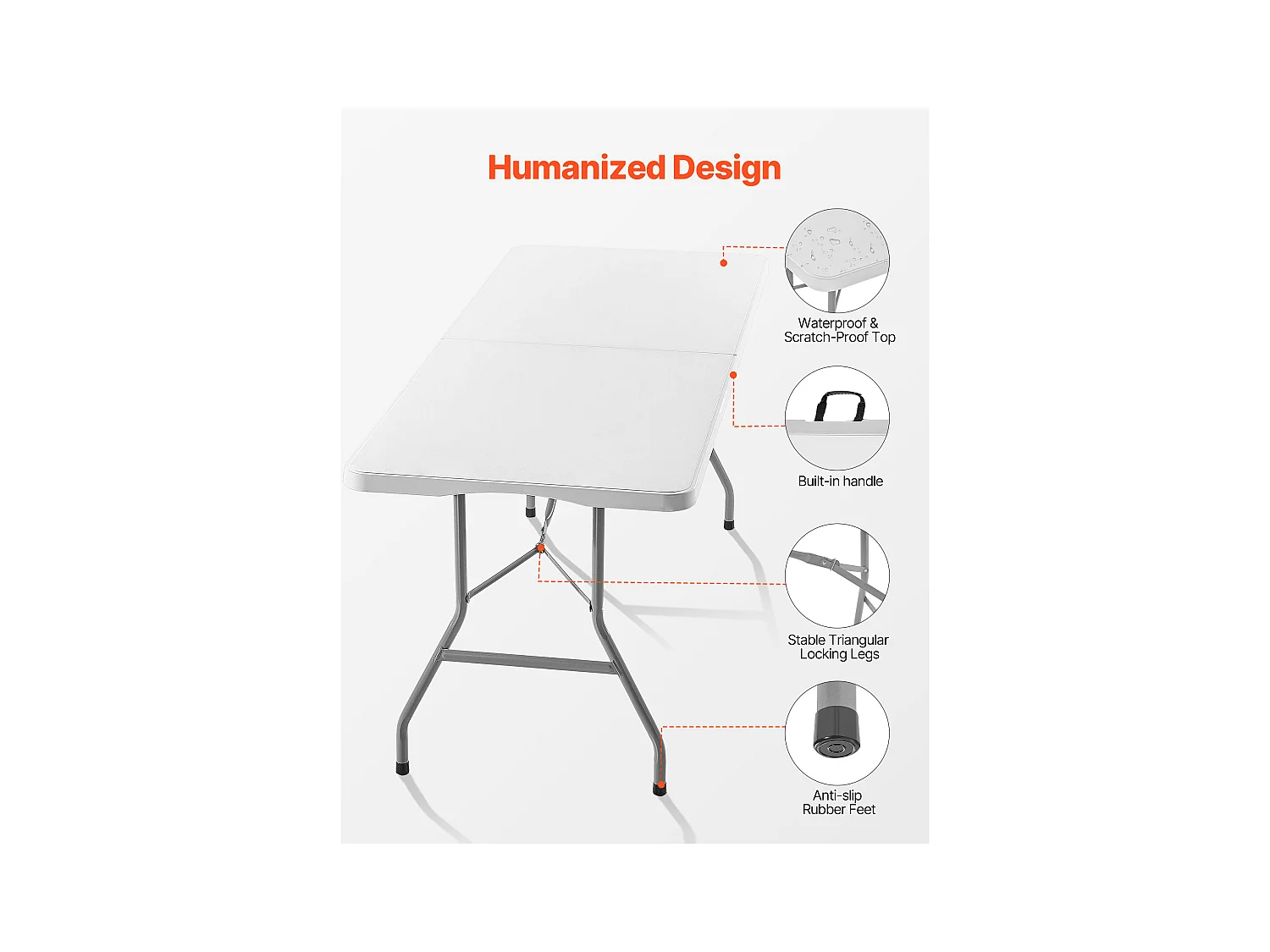 Table Pliante SucceBuy Rectangulaire en Plastique, Table Utilitaire Portable de 180 cm, Solide et Stable, avec Poignée Intégrée, pour Pique-nique, Camping