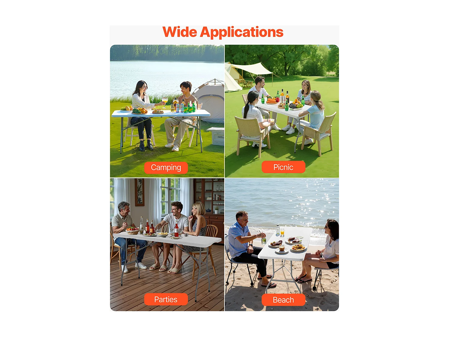 Table Pliante SucceBuy Rectangulaire en Plastique, Table Utilitaire Portable de 180 cm, Solide et Stable, avec Poignée Intégrée, pour Pique-nique, Camping