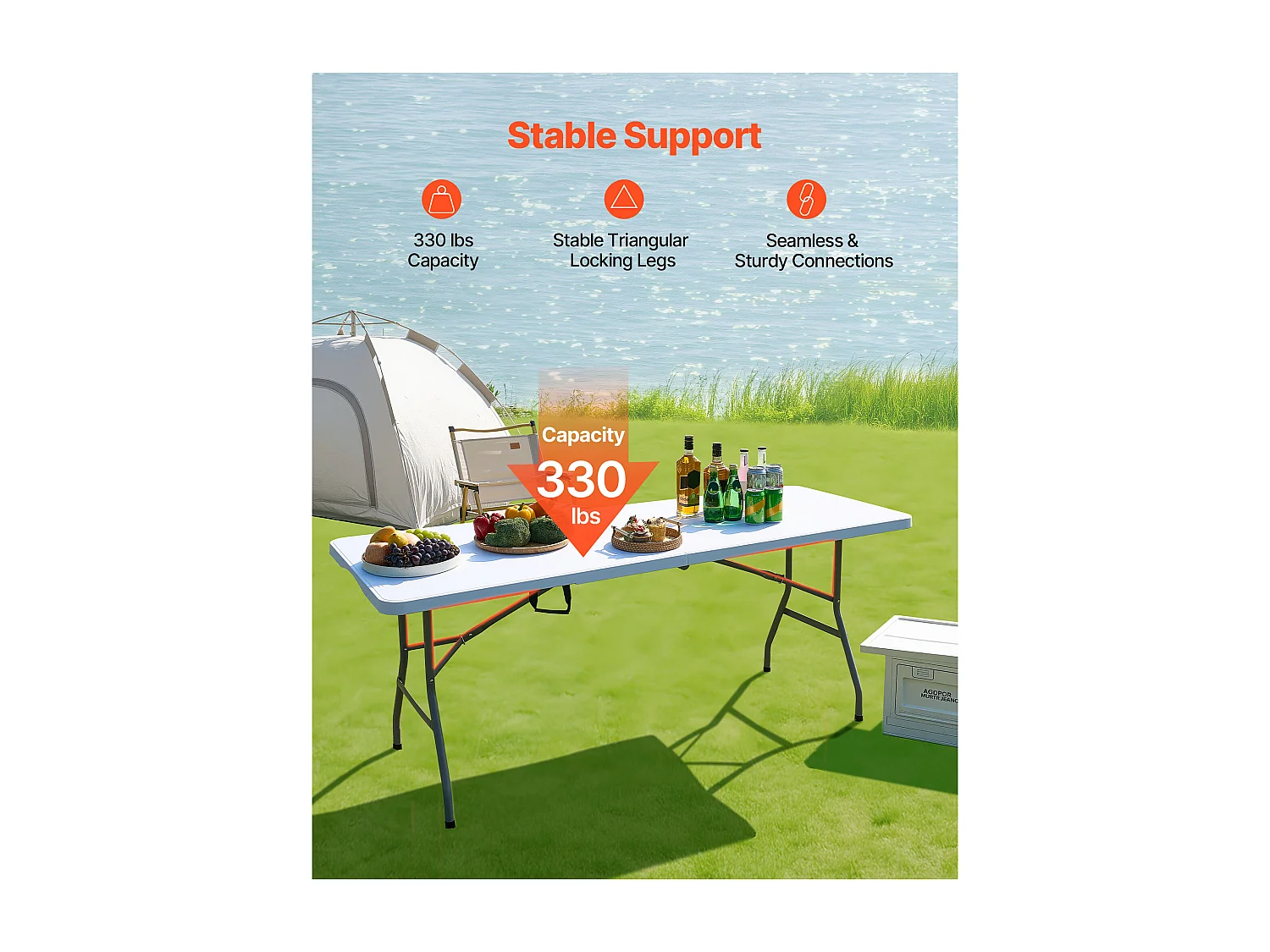 Table Pliante SucceBuy Rectangulaire en Plastique, Table Utilitaire Portable de 180 cm, Solide et Stable, avec Poignée Intégrée, pour Pique-nique, Camping