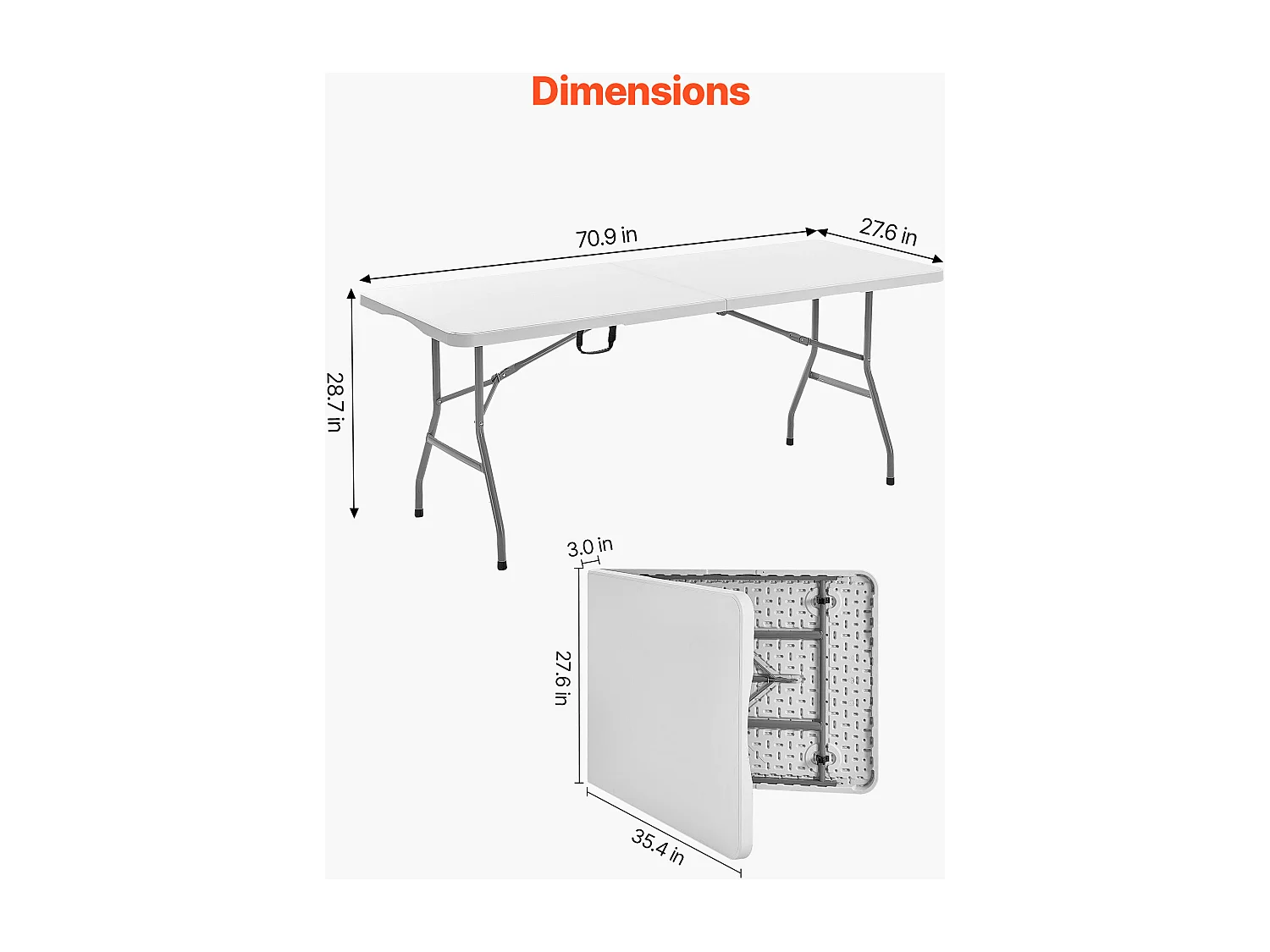 Table Pliante SucceBuy Rectangulaire en Plastique, Table Utilitaire Portable de 180 cm, Solide et Stable, avec Poignée Intégrée, pour Pique-nique, Camping