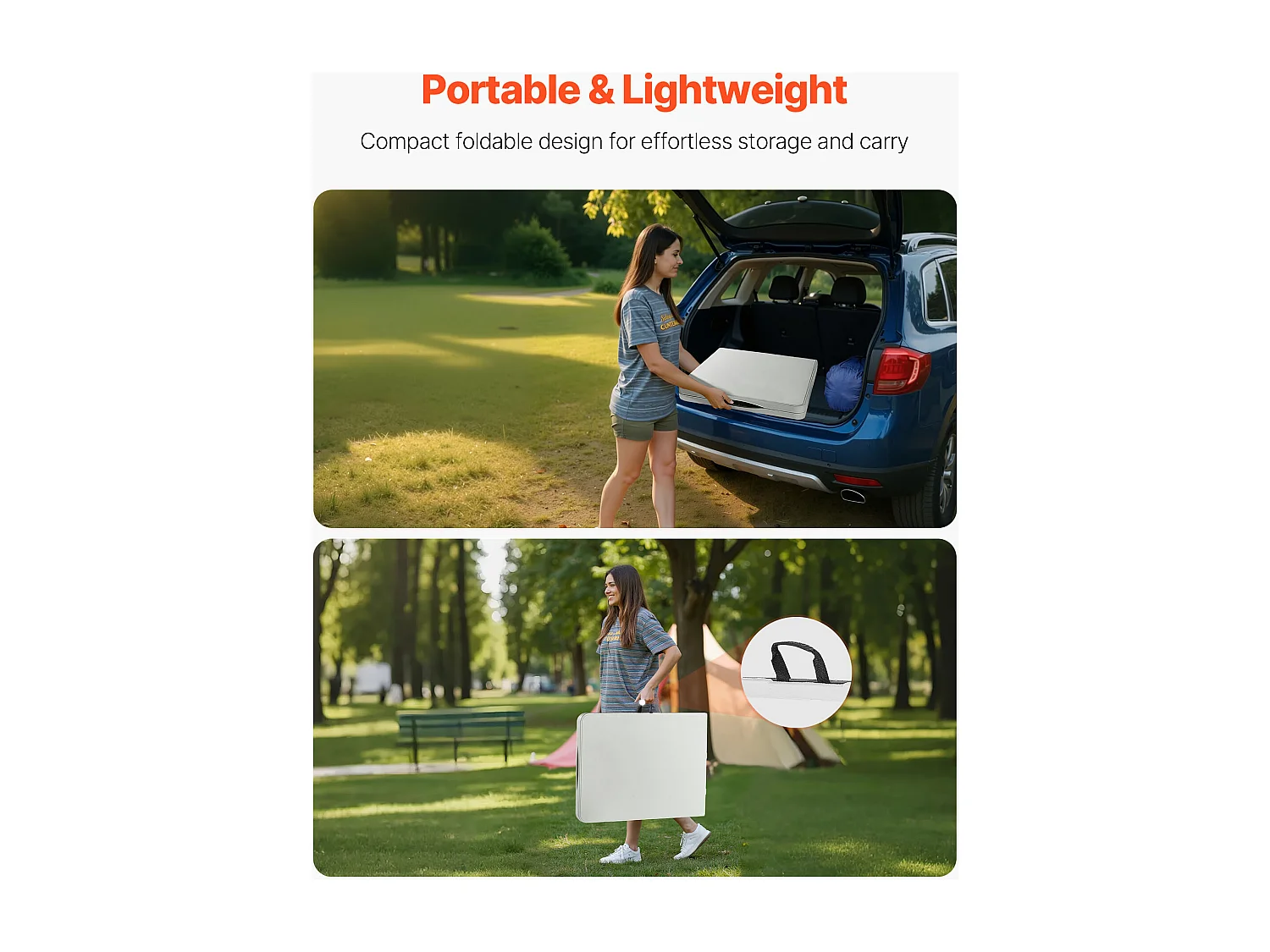 Table Pliante SucceBuy Rectangulaire en Plastique, Table Utilitaire Portable de 180 cm, Solide et Stable, avec Poignée Intégrée, pour Pique-nique, Camping