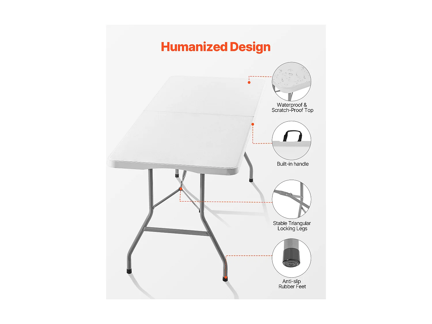 Table Pliante SucceBuy Rectangulaire en Plastique, Table Utilitaire Portable de 180 cm, Solide et Stable, avec Poignée Intégrée, pour Pique-nique, Camping