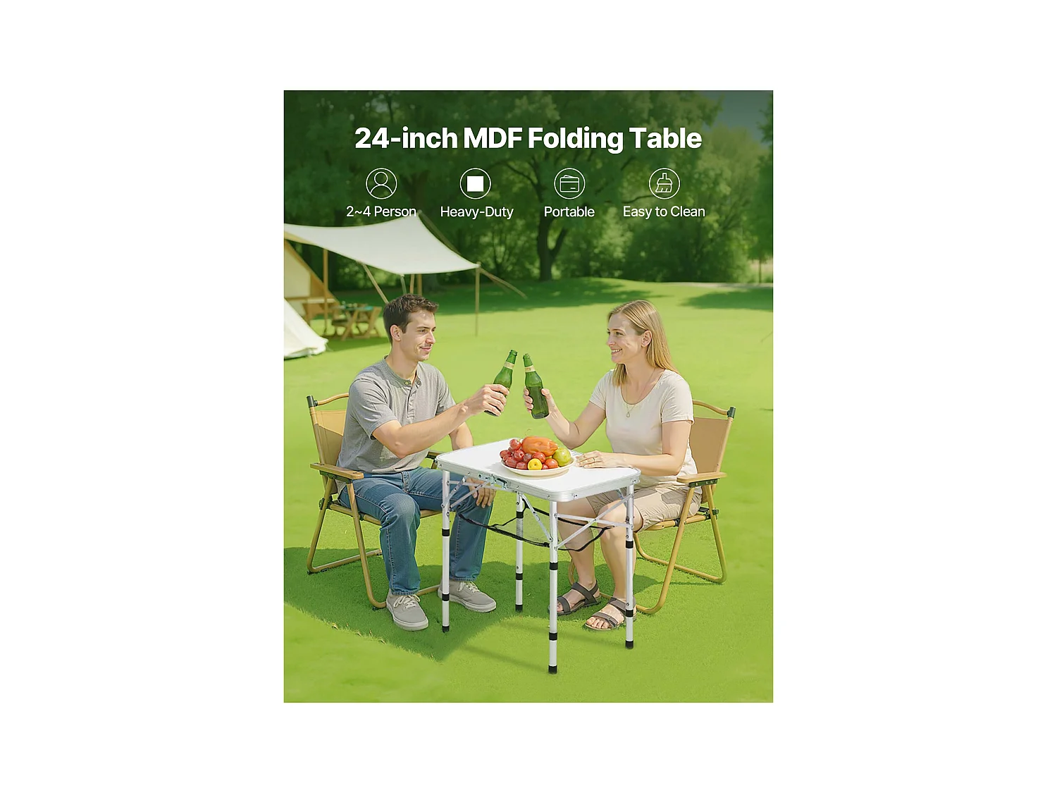 Table de Camping SucceBuy Pliante 60x40 cm, Table d'Appoint Portable Légère et Compacte, en Aluminium MDF, Hauteur Réglable, pour Pique-nique, Argent
