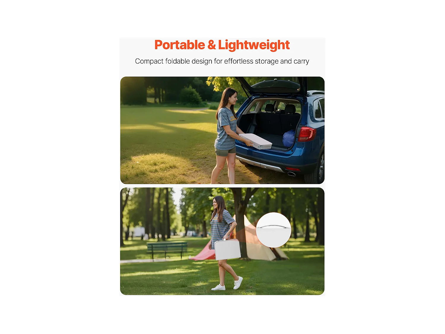 Table de Camping SucceBuy Pliante 60x40 cm, Table d'Appoint Portable Légère et Compacte, en Aluminium MDF, Hauteur Réglable, pour Pique-nique, Argent