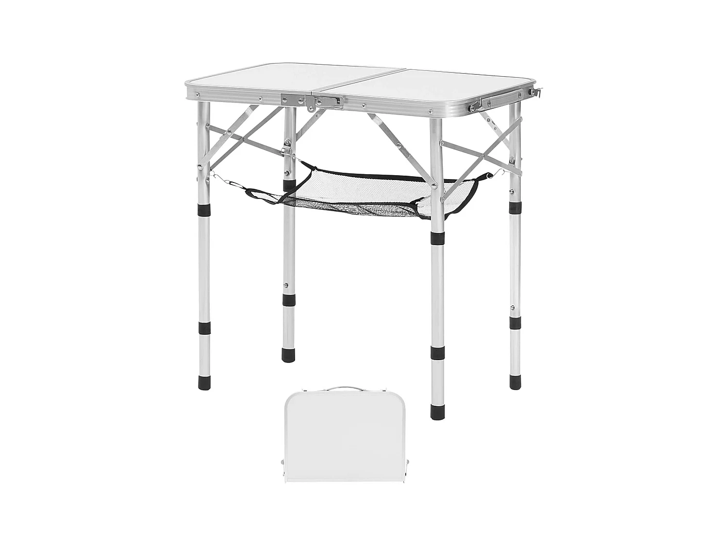Campingtafel SucceBuy Opvouwbaar 60x40 cm, Licht en Compact Draagbaar Bijzettafeltje, van Aluminium MDF, Hoogte Verstelbaar, voor Picknick, Zilver