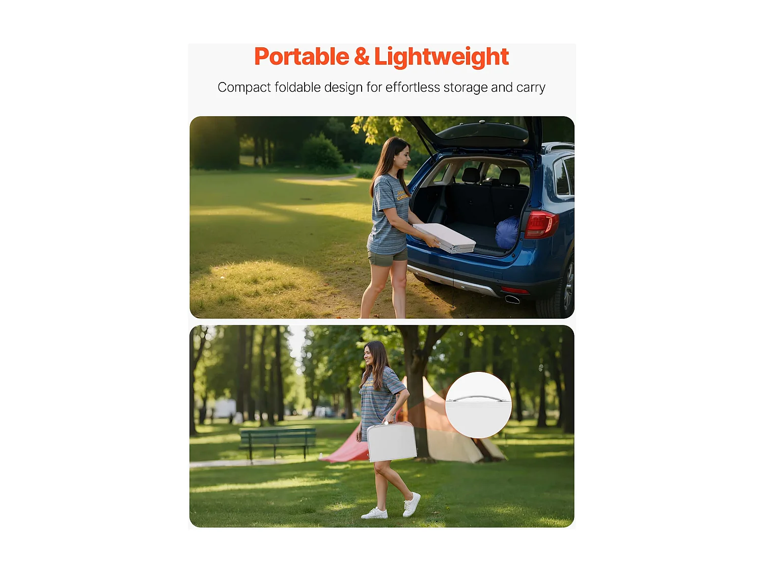 Stół Kempingowy SucceBuy Składany 60x40 cm, Lekki i Kompaktowy Przenośny Stolik Boczny, z Aluminium MDF, Wysokość Regulowana, na Piknik, Srebrny