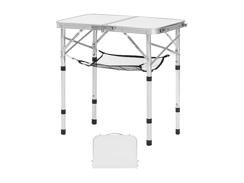 Table de Camping SucceBuy Pliante 60x40 cm, Table d'Appoint Portable Légère et Compacte, en Aluminium MDF, Hauteur Réglable, pour Pique-nique, Argent